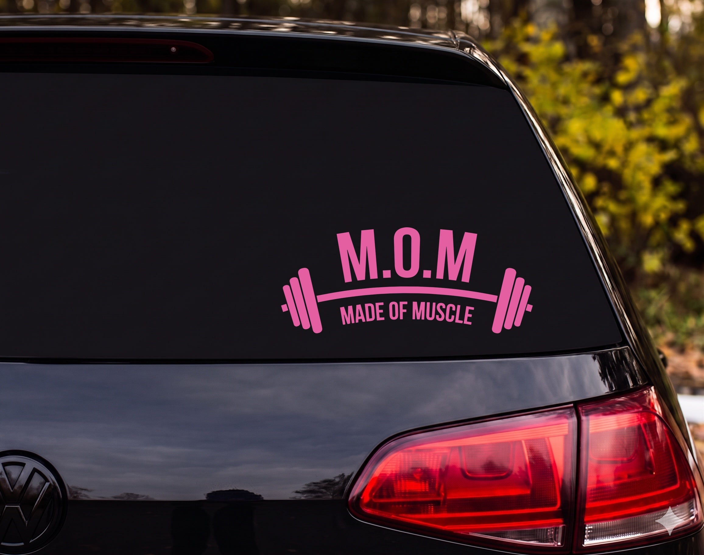 M.O.M Made Of Muscle Curved Barbell Silhouette Vinyl Decal Sticker - Pink