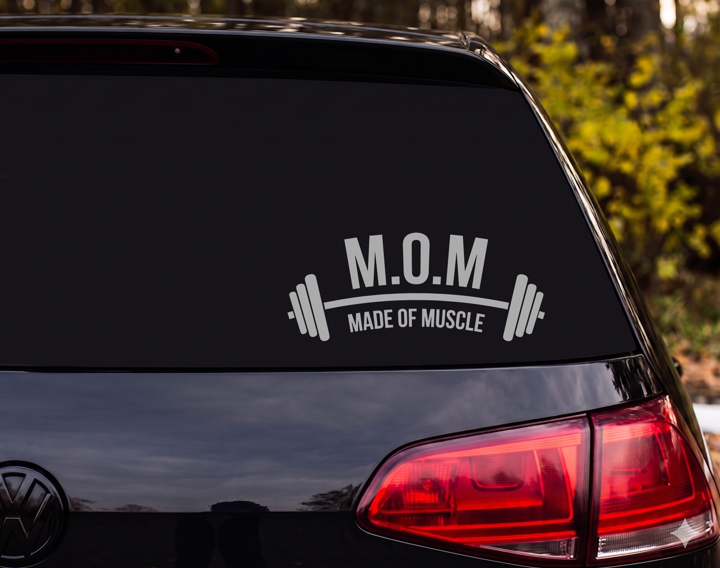 M.O.M Made Of Muscle Curved Barbell Silhouette Vinyl Decal Sticker - Silver