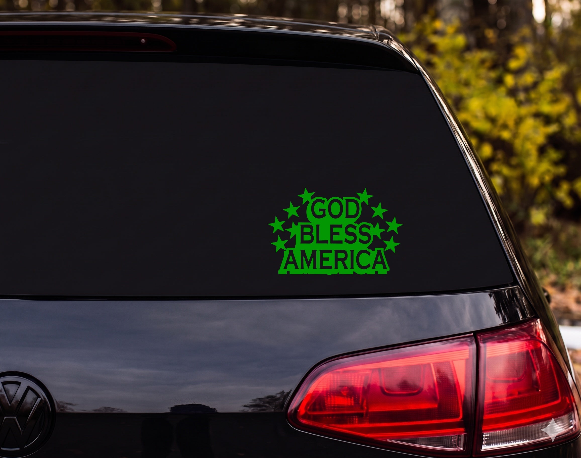 GOD BLESS AMERICA Stars Patriotic Black White Vinyl Decal Sticker Car Window - Green