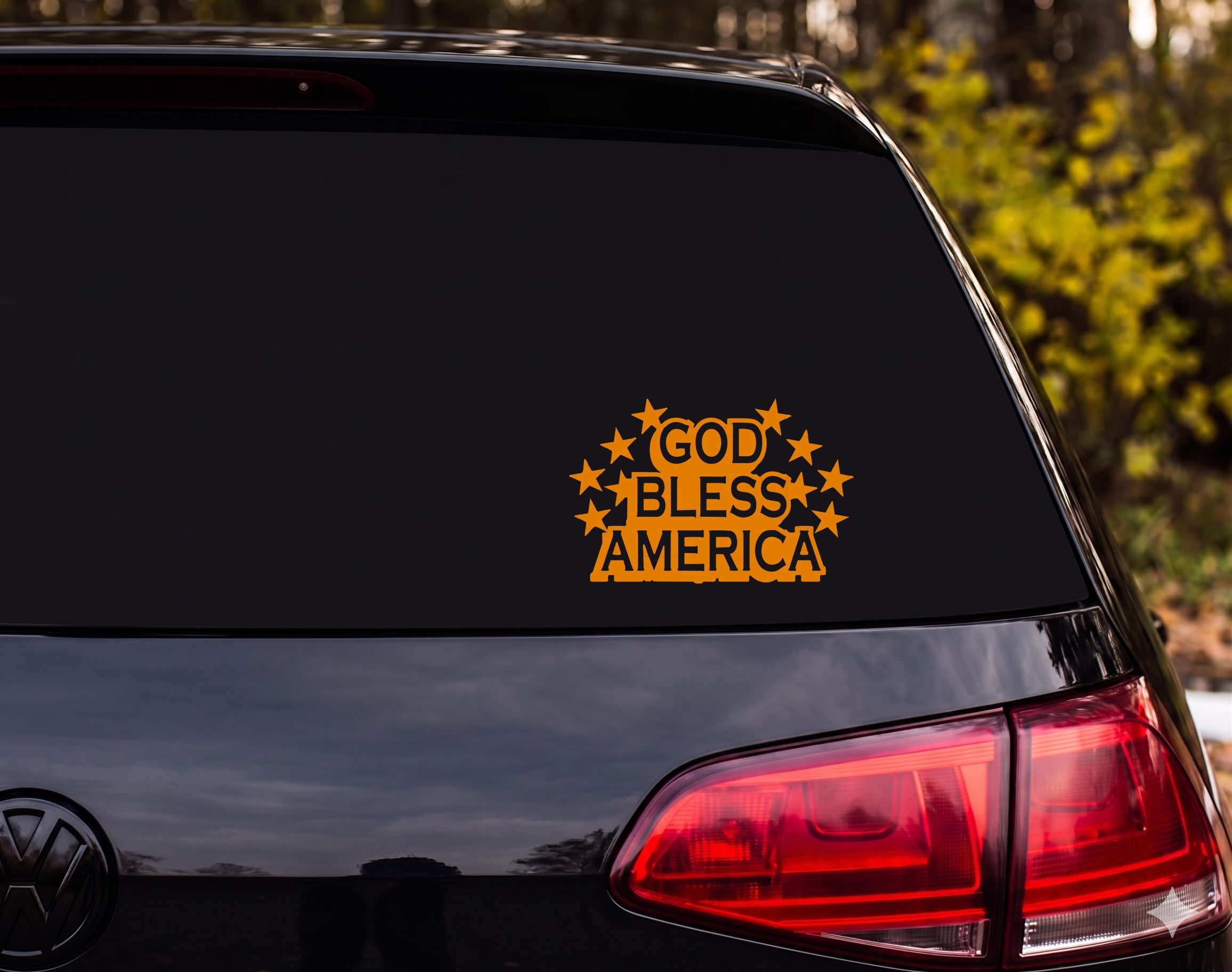 GOD BLESS AMERICA Stars Patriotic Black White Vinyl Decal Sticker Car Window - Orange