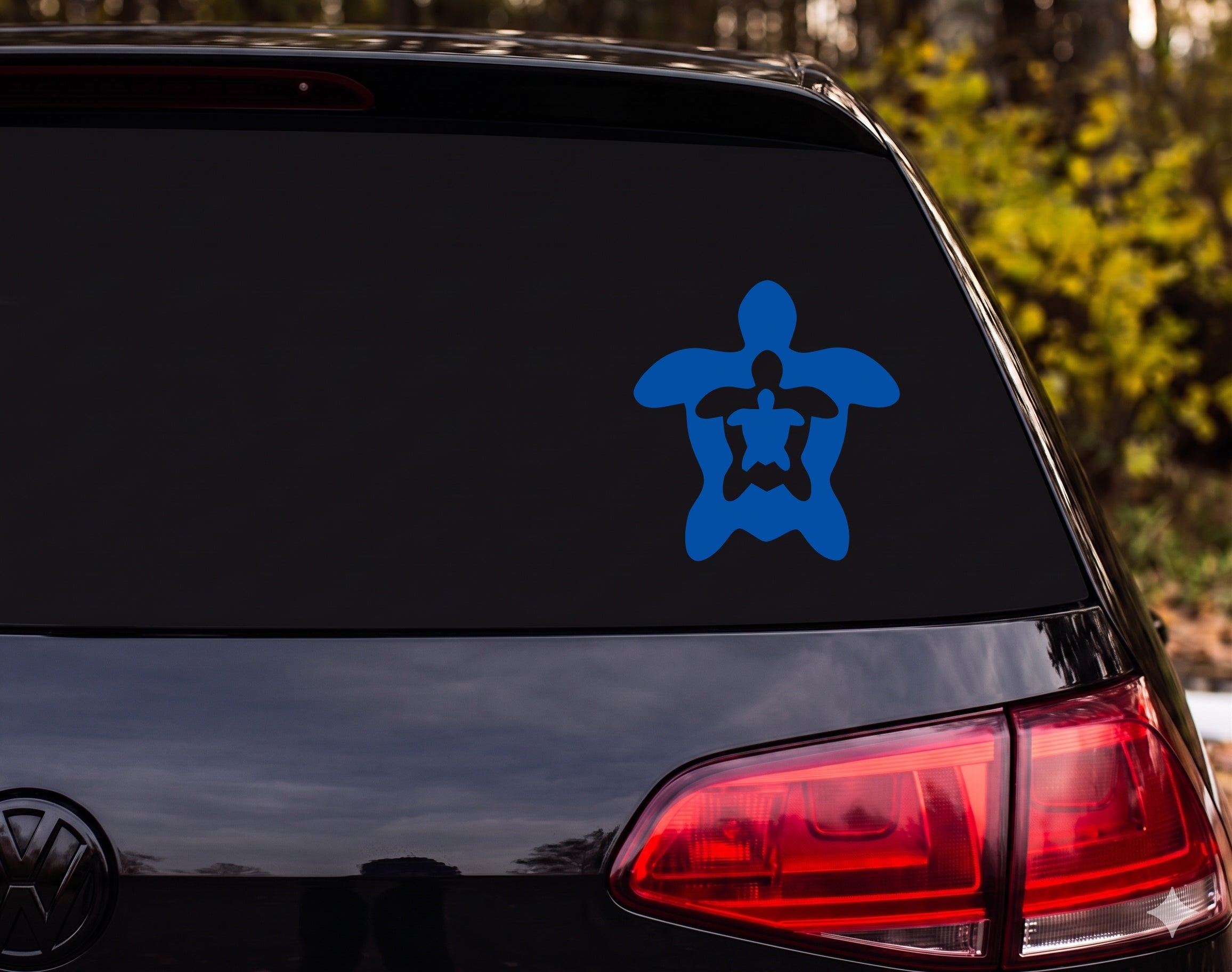 Sea Turtle Silhouette Nested Recursive 3 Layer Top Down Vinyl Decal Sticker - Blue