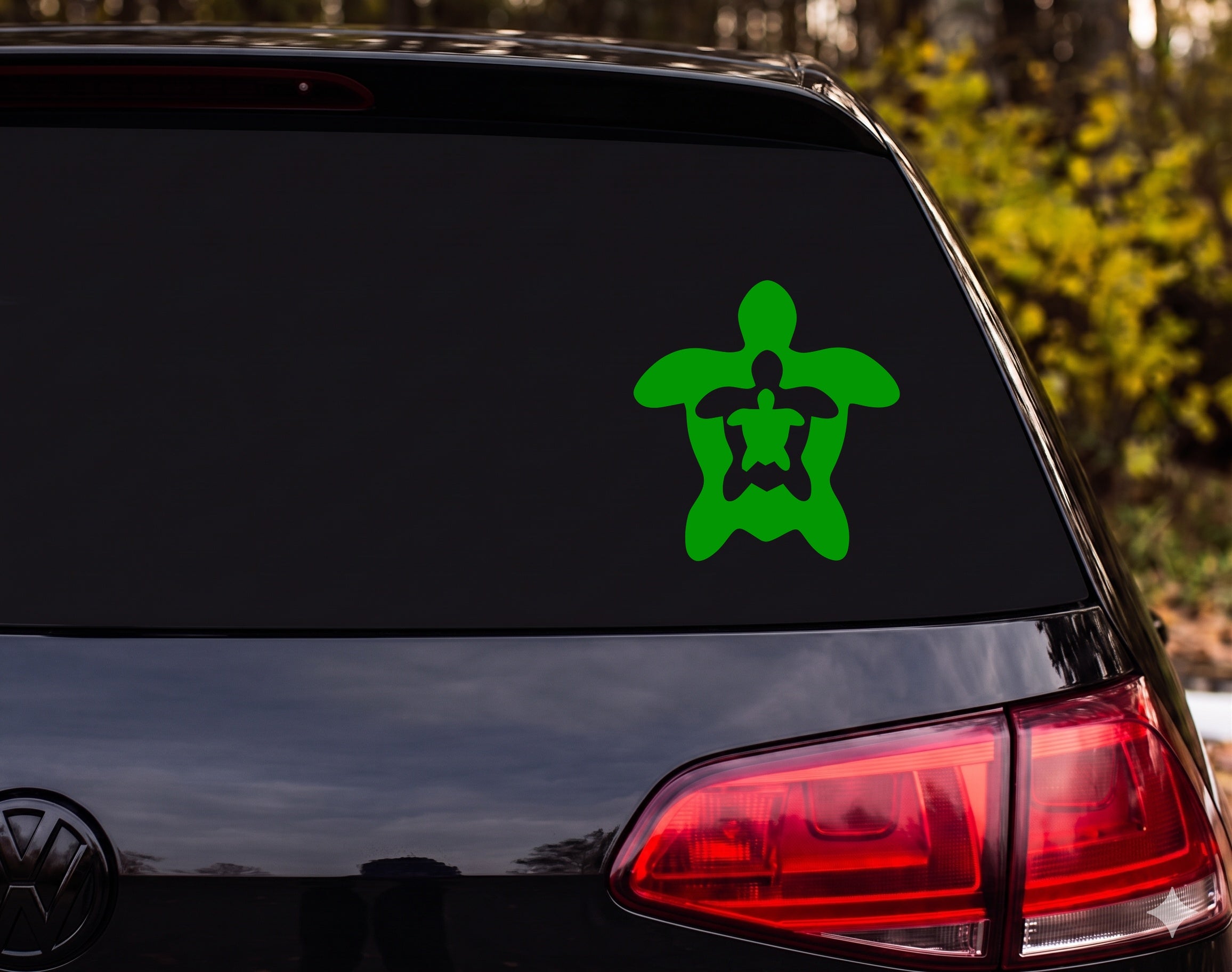 Sea Turtle Silhouette Nested Recursive 3 Layer Top Down Vinyl Decal Sticker - Green