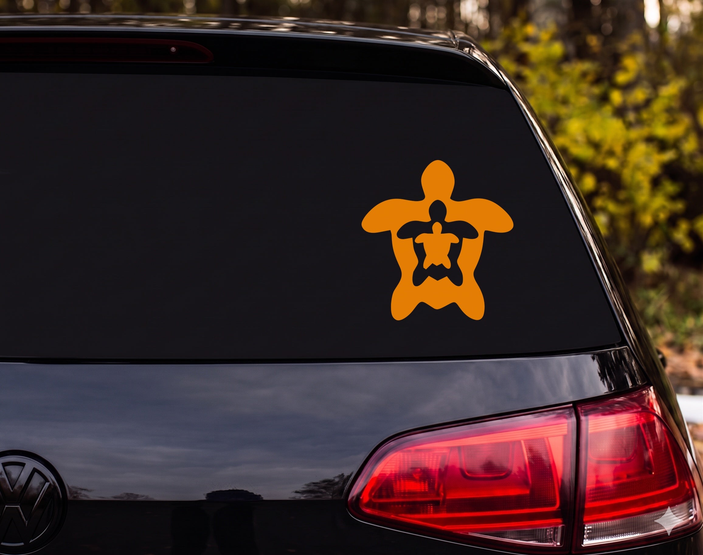 Sea Turtle Silhouette Nested Recursive 3 Layer Top Down Vinyl Decal Sticker - Orange