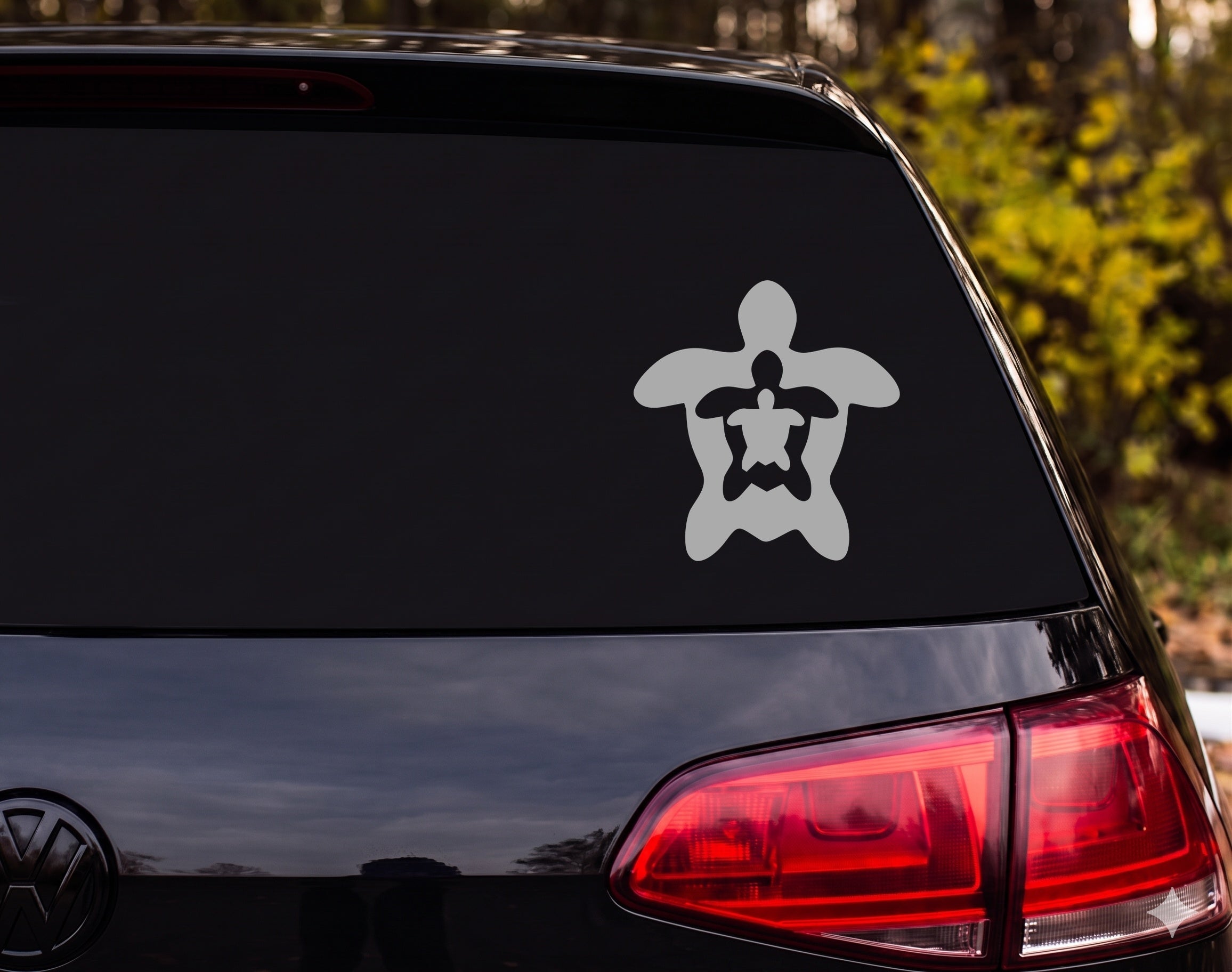 Sea Turtle Silhouette Nested Recursive 3 Layer Top Down Vinyl Decal Sticker - Silver