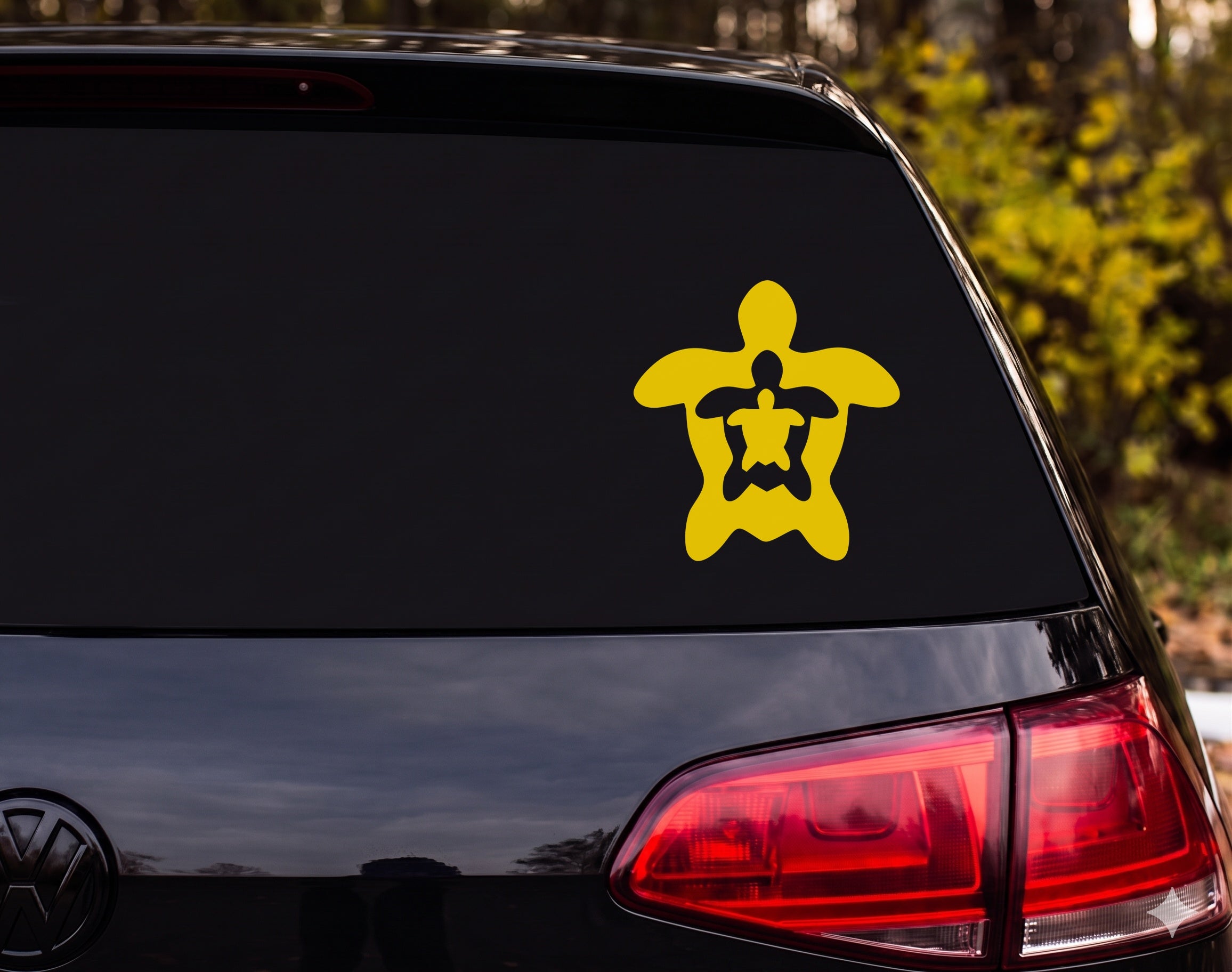 Sea Turtle Silhouette Nested Recursive 3 Layer Top Down Vinyl Decal Sticker - Yellow