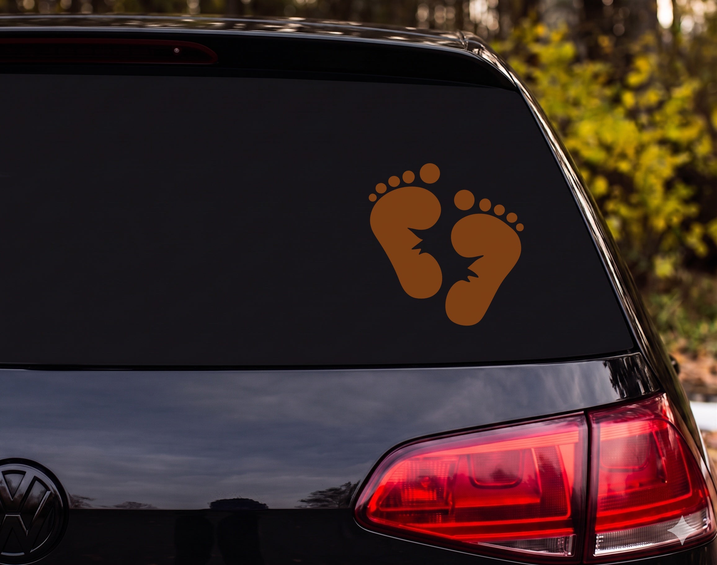 Bigfoot Footprints Pair Lightning Bolt Crack Silhouette Vinyl Decal Sticker Car - Brown