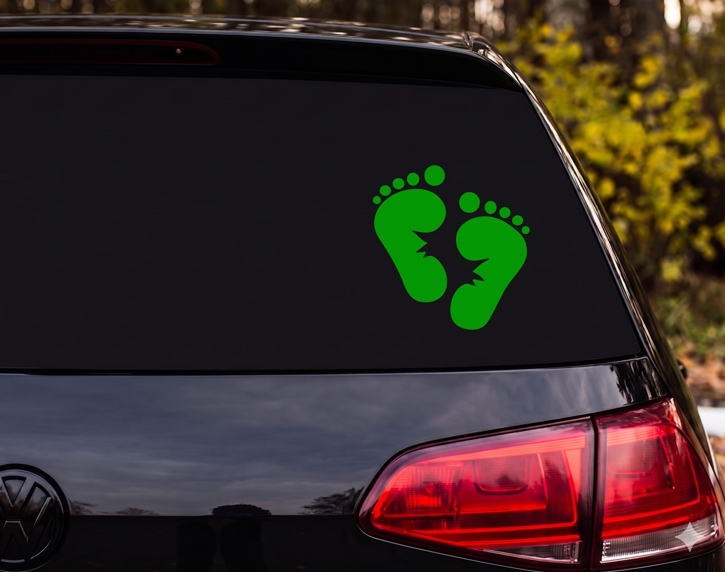 Bigfoot Footprints Pair Lightning Bolt Crack Silhouette Vinyl Decal Sticker Car - Green