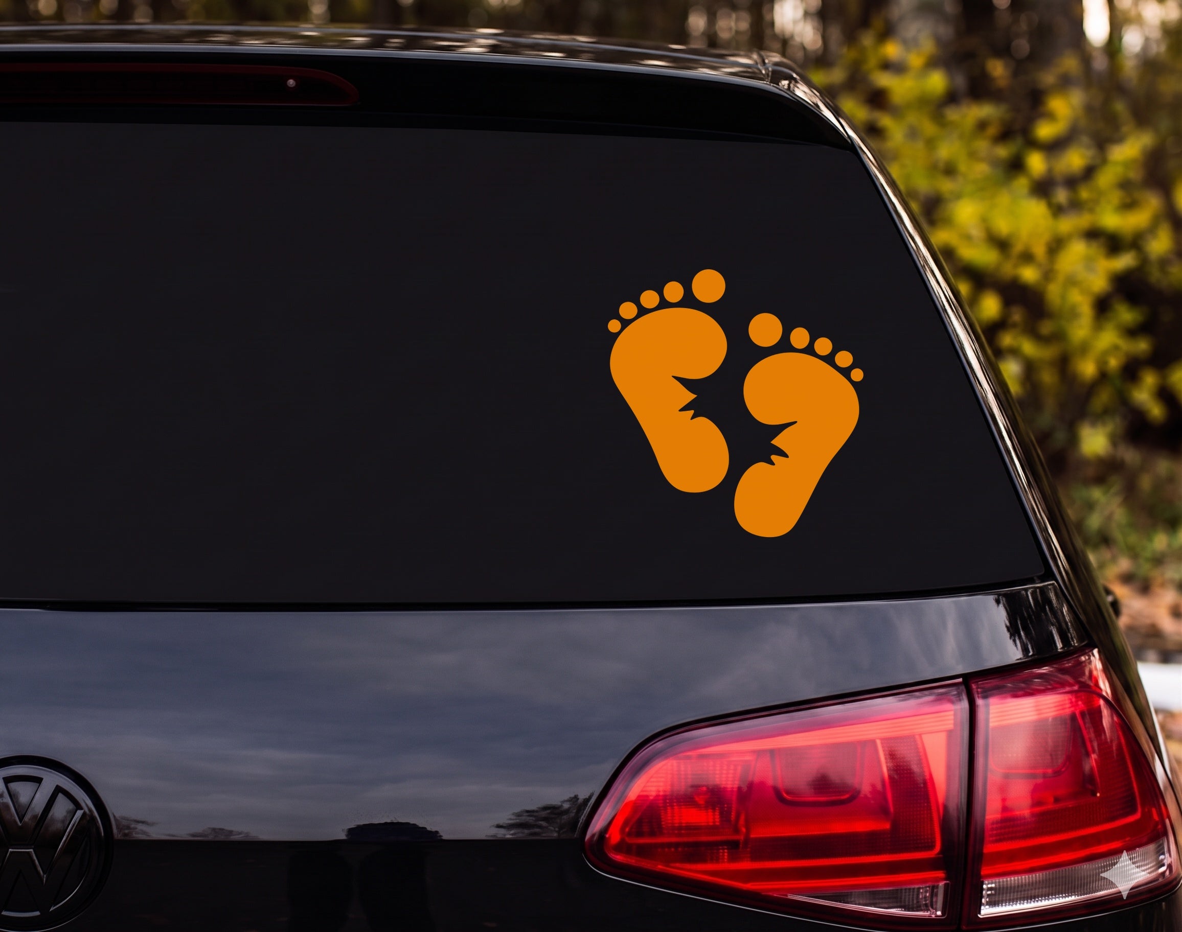Bigfoot Footprints Pair Lightning Bolt Crack Silhouette Vinyl Decal Sticker Car - Orange