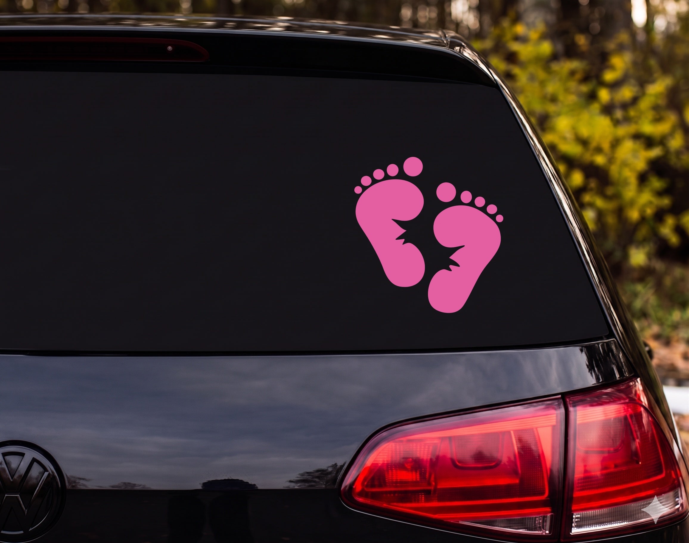 Bigfoot Footprints Pair Lightning Bolt Crack Silhouette Vinyl Decal Sticker Car - Pink