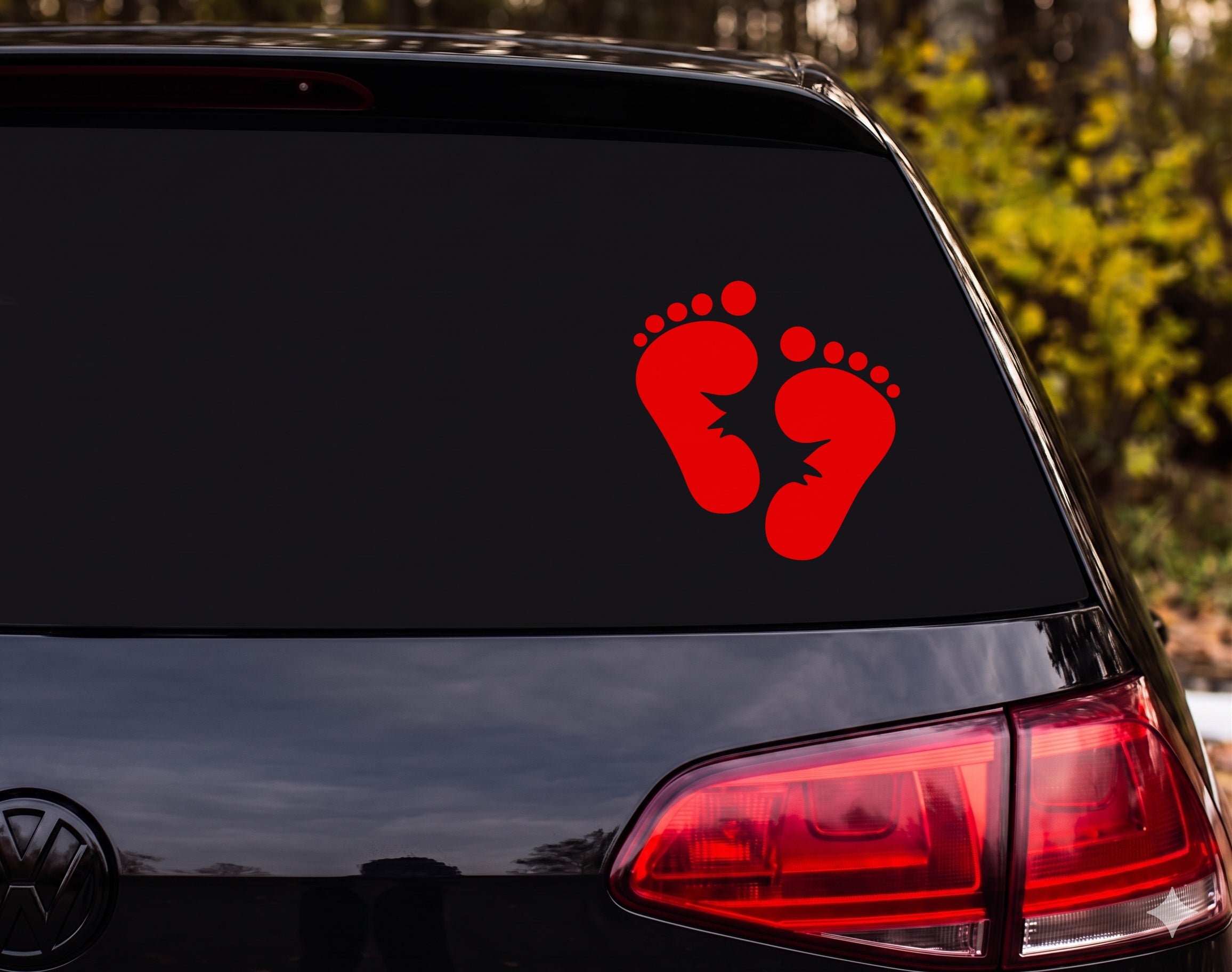 Bigfoot Footprints Pair Lightning Bolt Crack Silhouette Vinyl Decal Sticker Car - Red