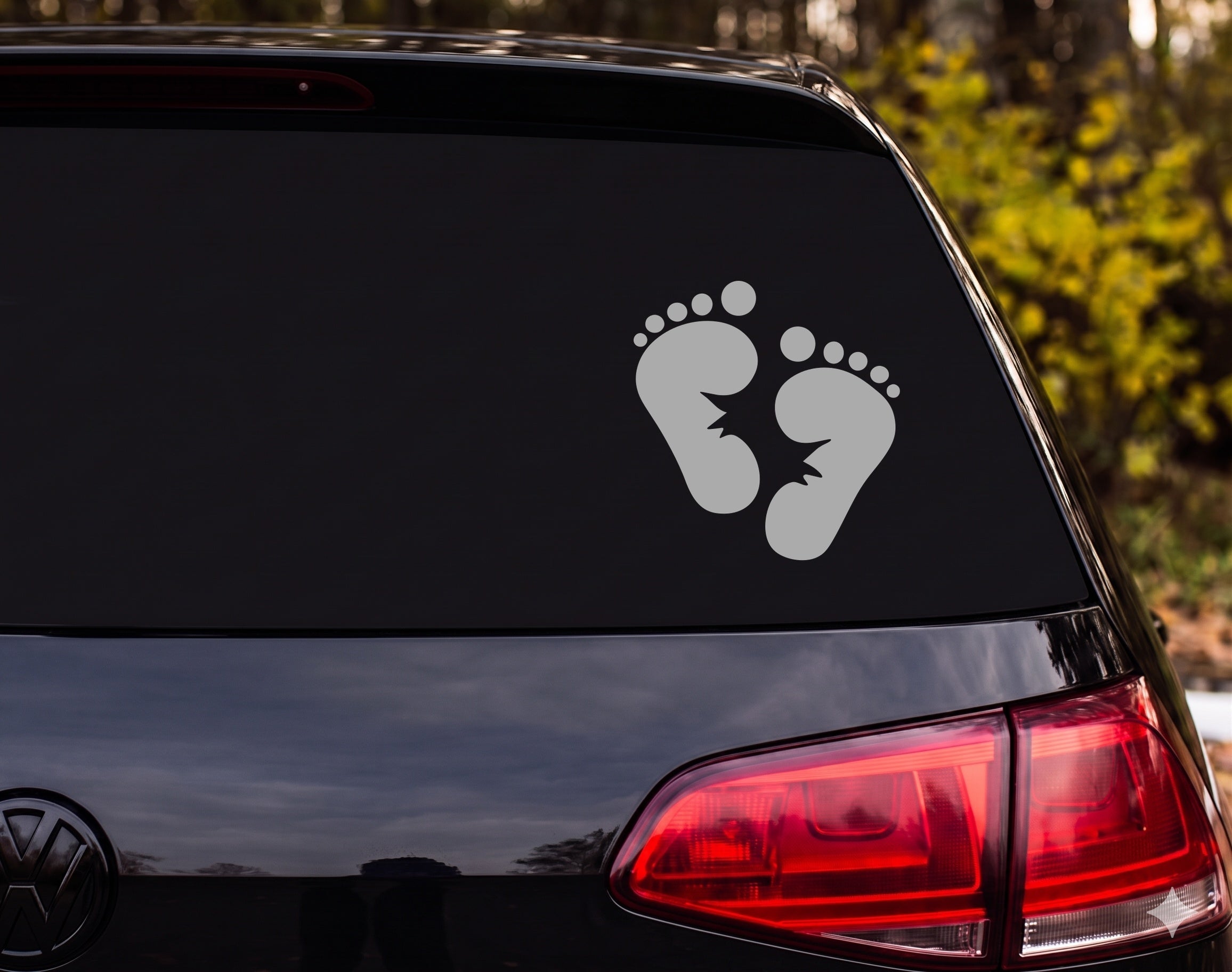 Bigfoot Footprints Pair Lightning Bolt Crack Silhouette Vinyl Decal Sticker Car - Silver