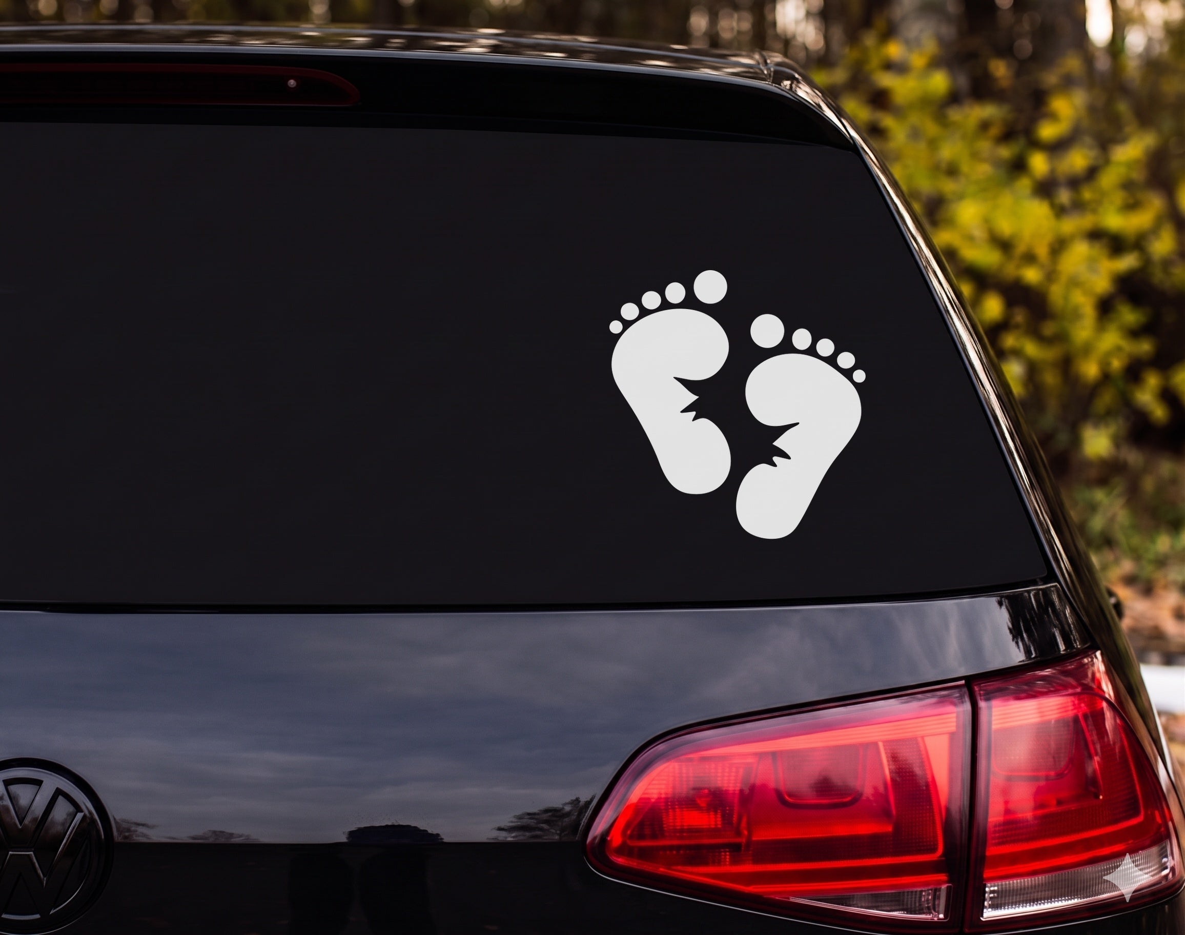 Bigfoot Footprints Pair Lightning Bolt Crack Silhouette Vinyl Decal Sticker Car - White