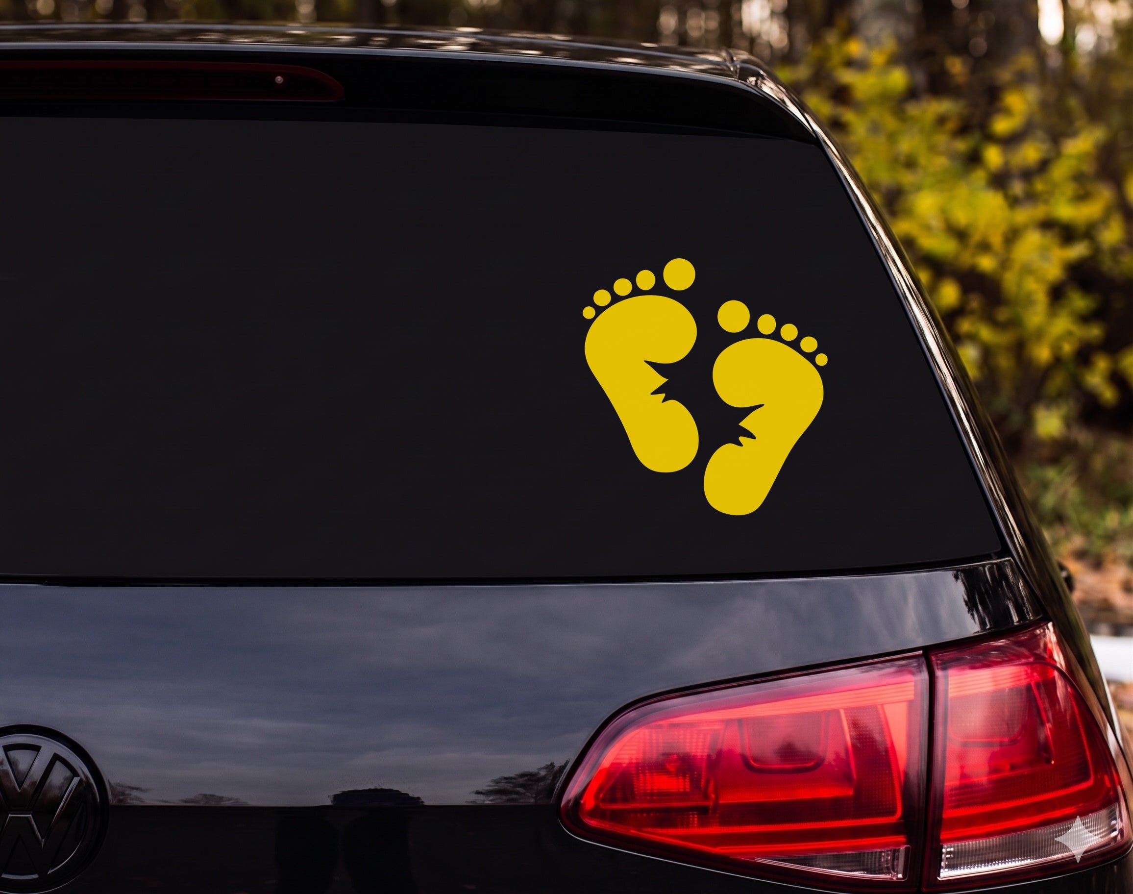 Bigfoot Footprints Pair Lightning Bolt Crack Silhouette Vinyl Decal Sticker Car - Yellow
