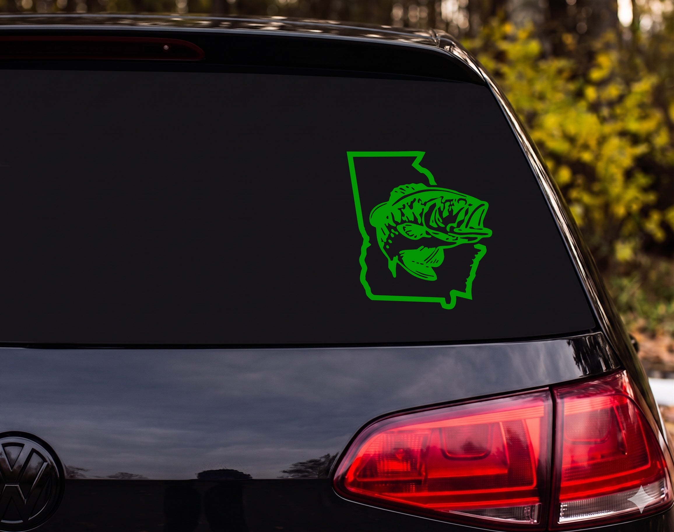Largemouth Bass Leaping Georgia State Silhouette Vinyl Decal Sticker - Green