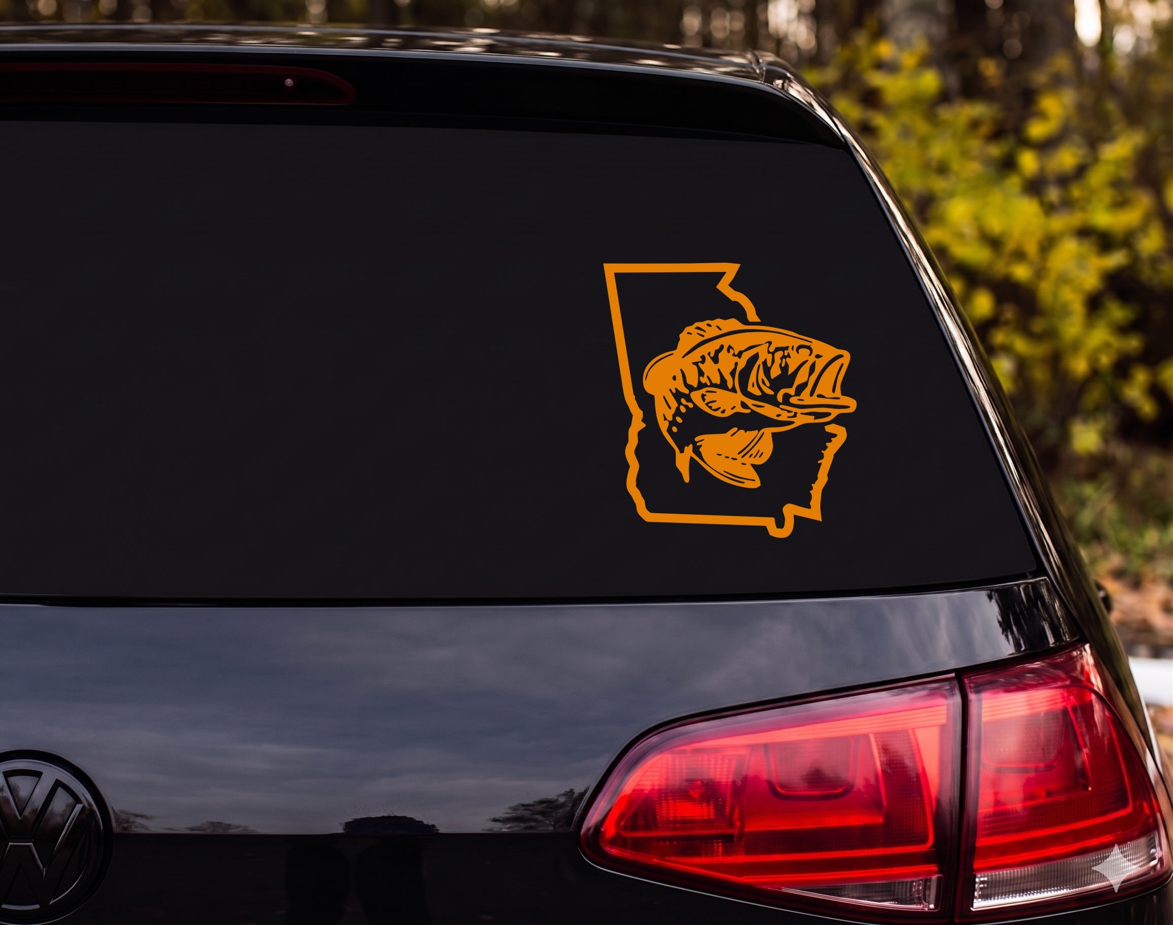 Largemouth Bass Leaping Georgia State Silhouette Vinyl Decal Sticker - Orange