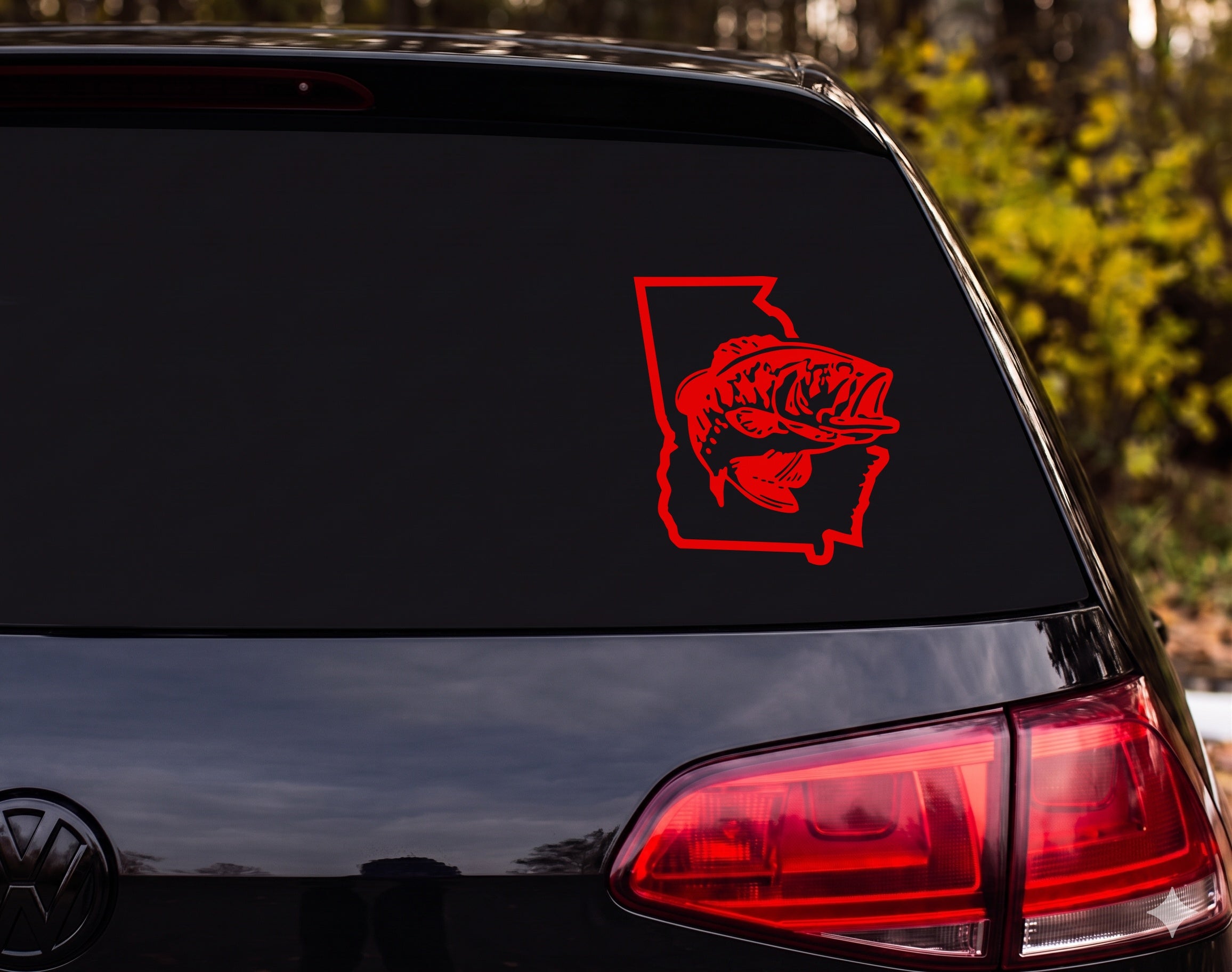 Largemouth Bass Leaping Georgia State Silhouette Vinyl Decal Sticker - Red