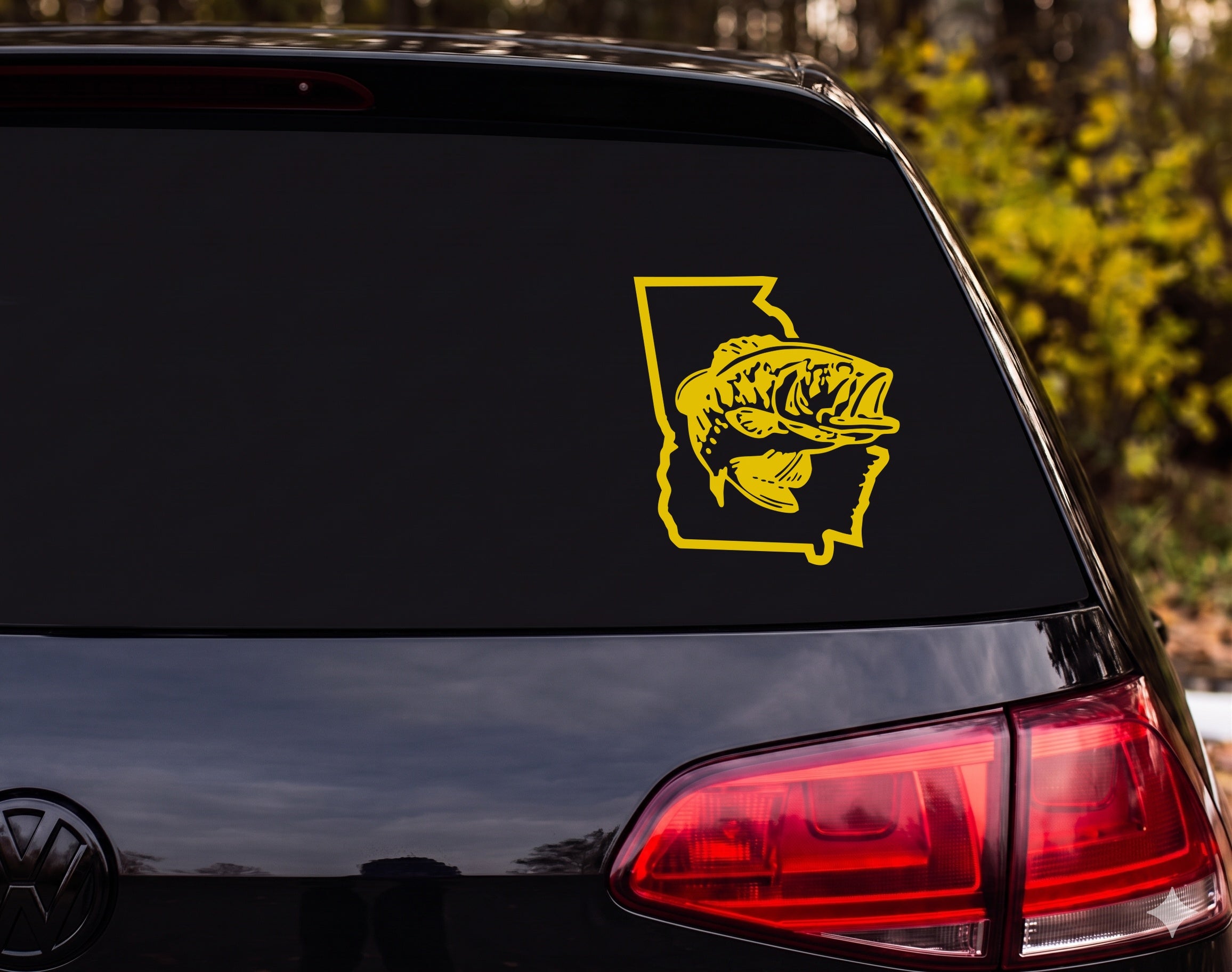 Largemouth Bass Leaping Georgia State Silhouette Vinyl Decal Sticker - Yellow