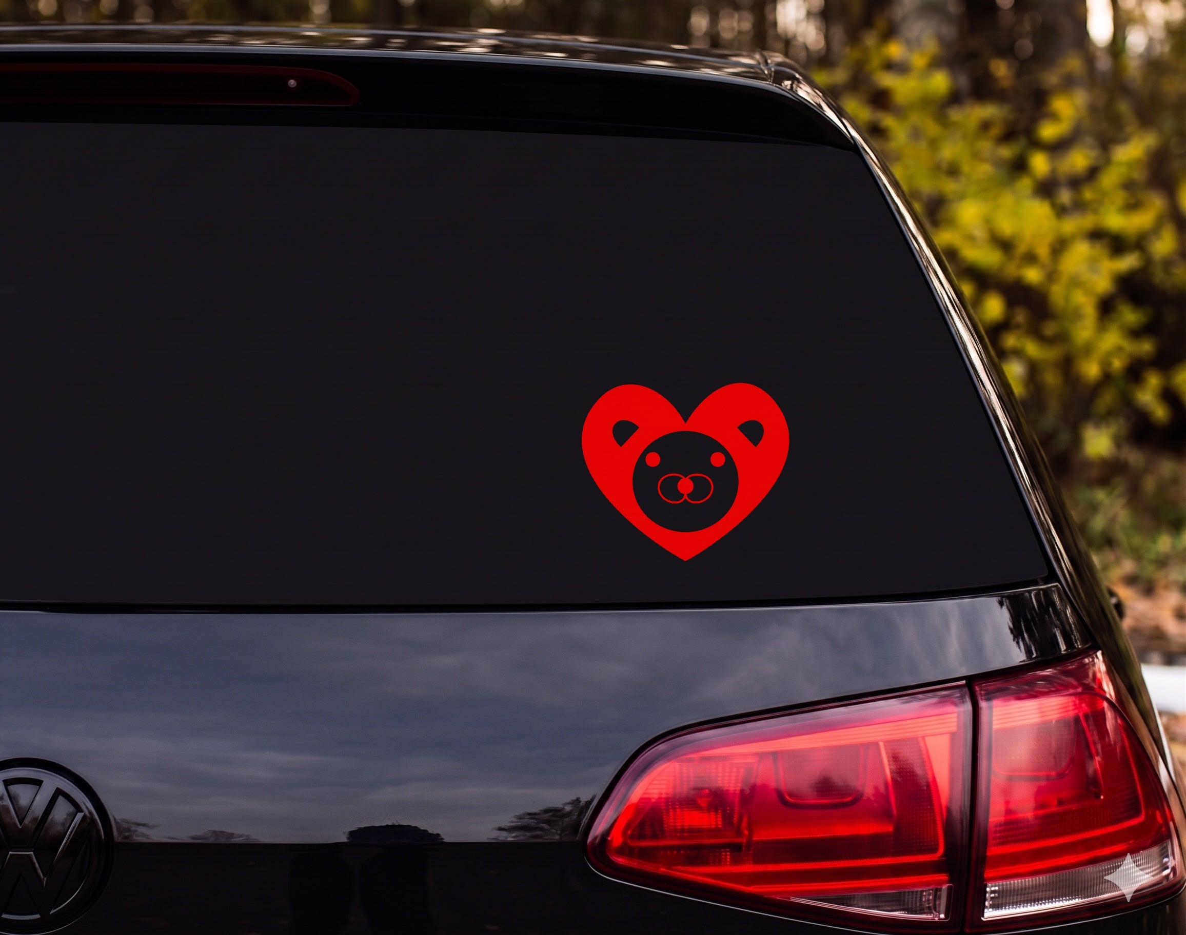 Cartoon Bear Face Heart Silhouette Black White Vinyl Decal Sticker Car Laptop - Red