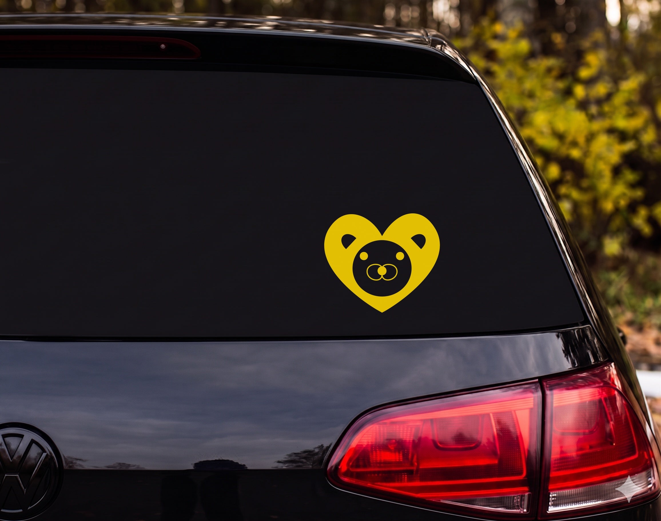 Cartoon Bear Face Heart Silhouette Black White Vinyl Decal Sticker Car Laptop - Yellow
