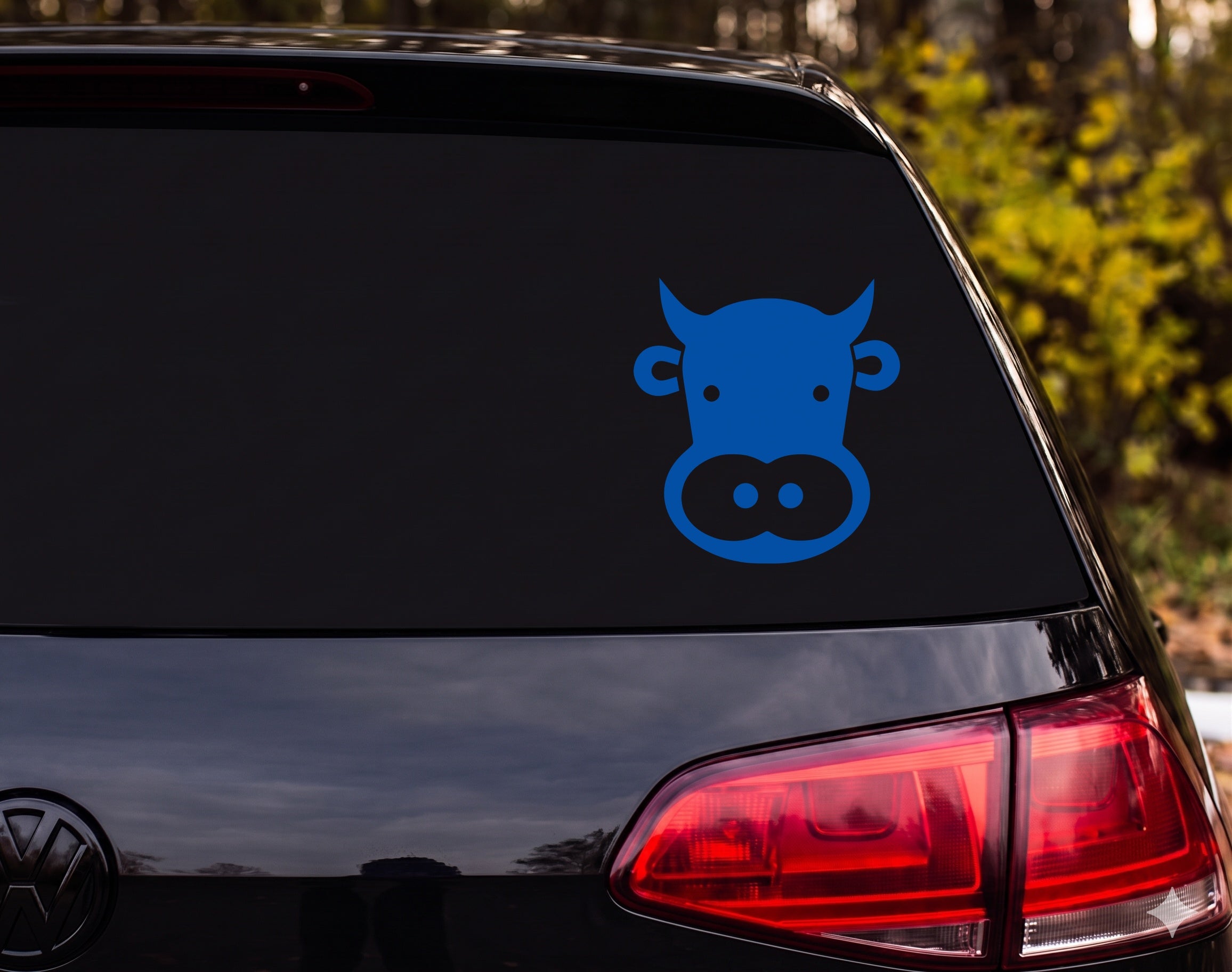 Cartoon Cow Face Silhouette Ear Tags Horns Muzzle Vinyl Decal Sticker - Blue