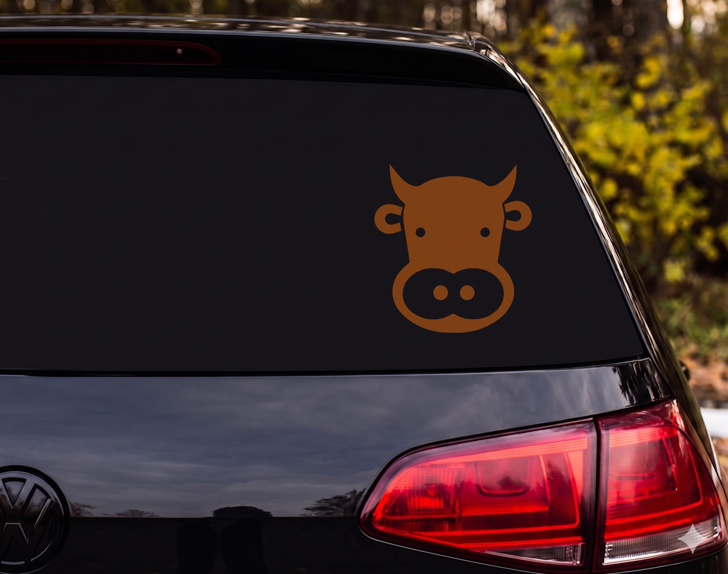 Cartoon Cow Face Silhouette Ear Tags Horns Muzzle Vinyl Decal Sticker - Brown