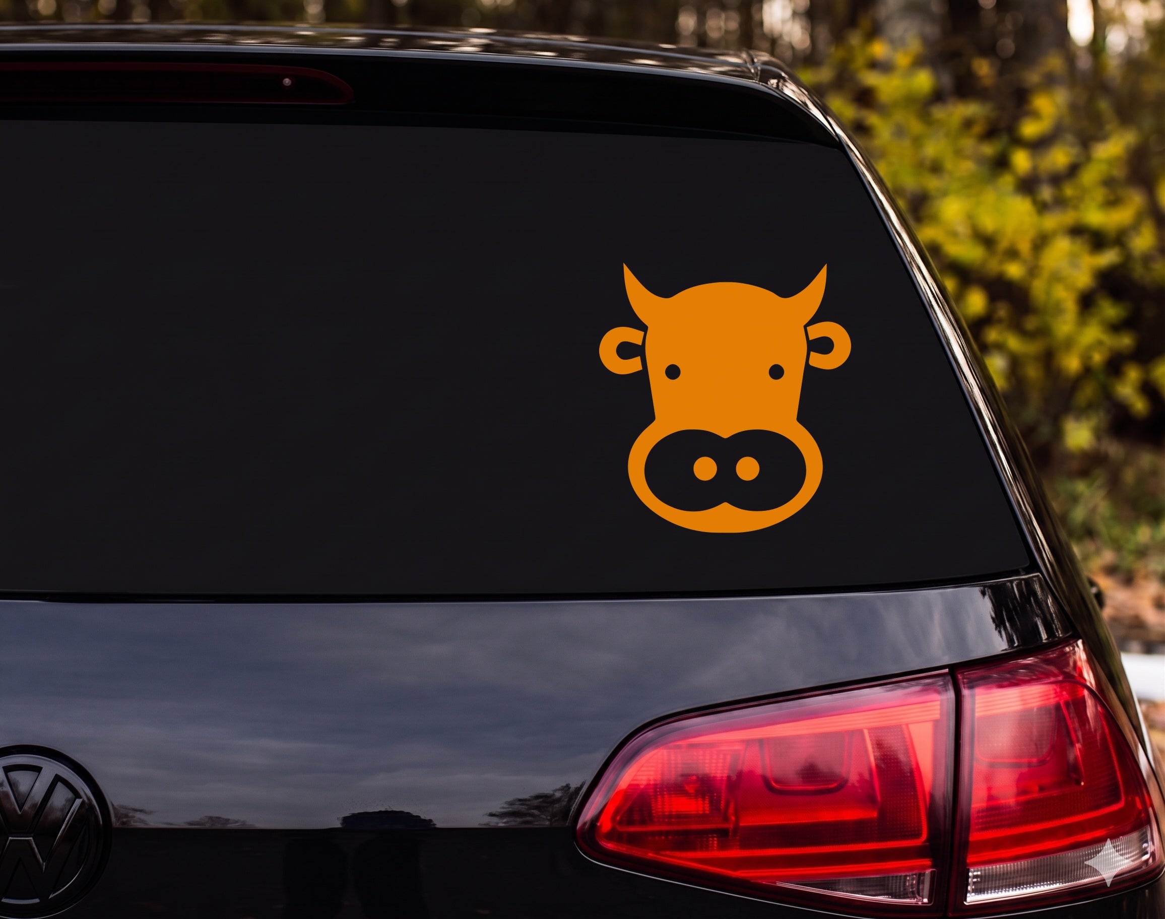 Cartoon Cow Face Silhouette Ear Tags Horns Muzzle Vinyl Decal Sticker - Orange