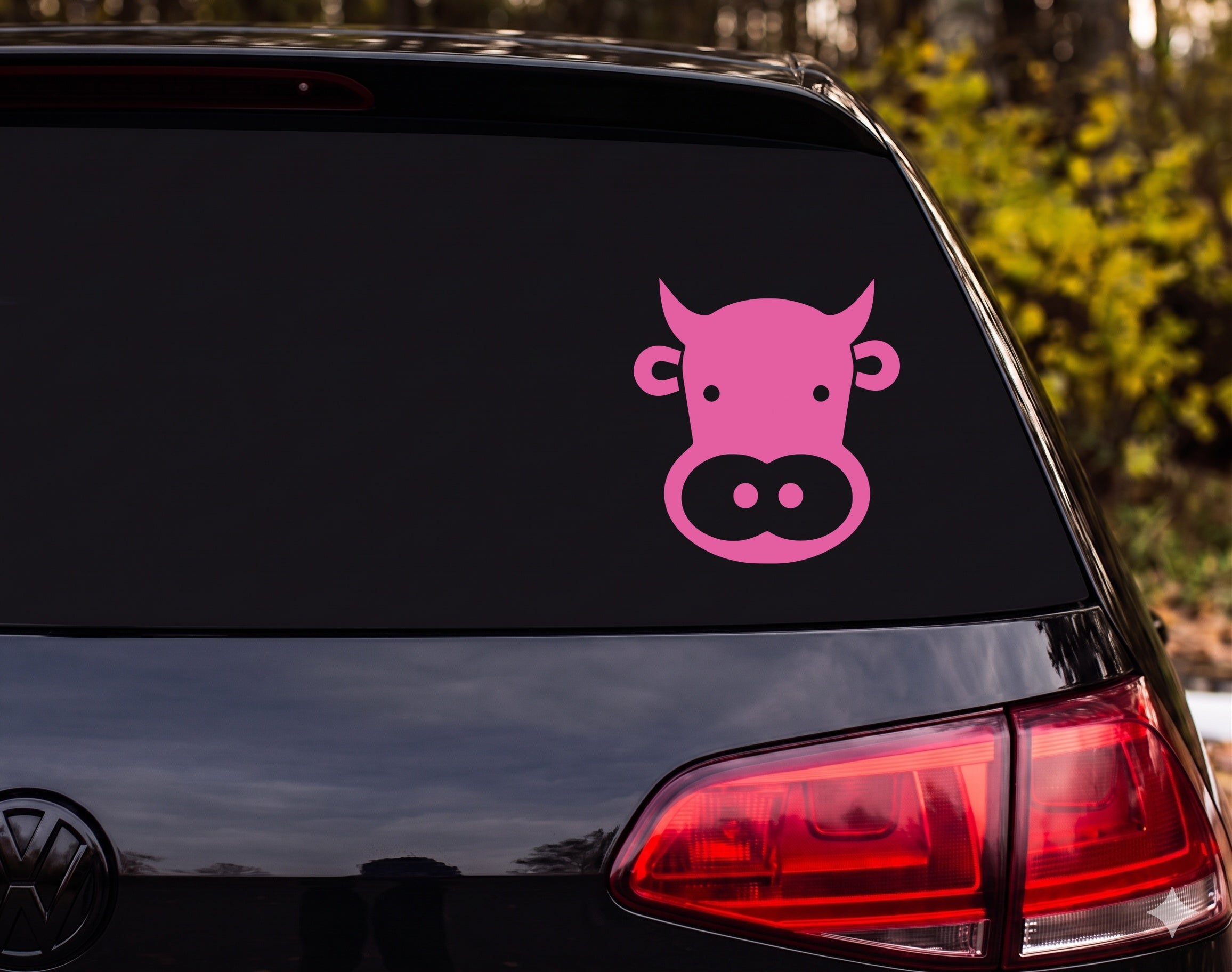 Cartoon Cow Face Silhouette Ear Tags Horns Muzzle Vinyl Decal Sticker - Pink