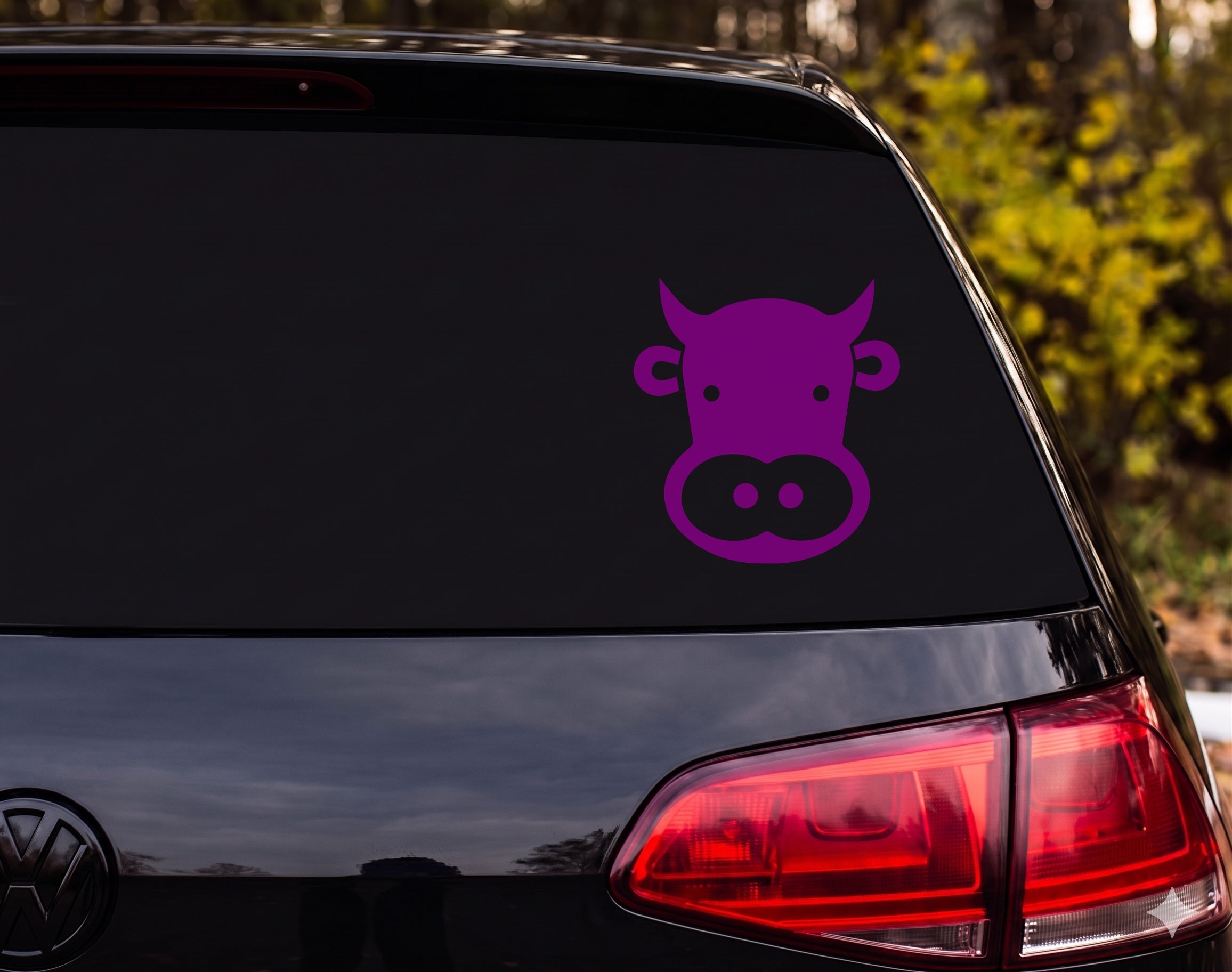 Cartoon Cow Face Silhouette Ear Tags Horns Muzzle Vinyl Decal Sticker - Purple