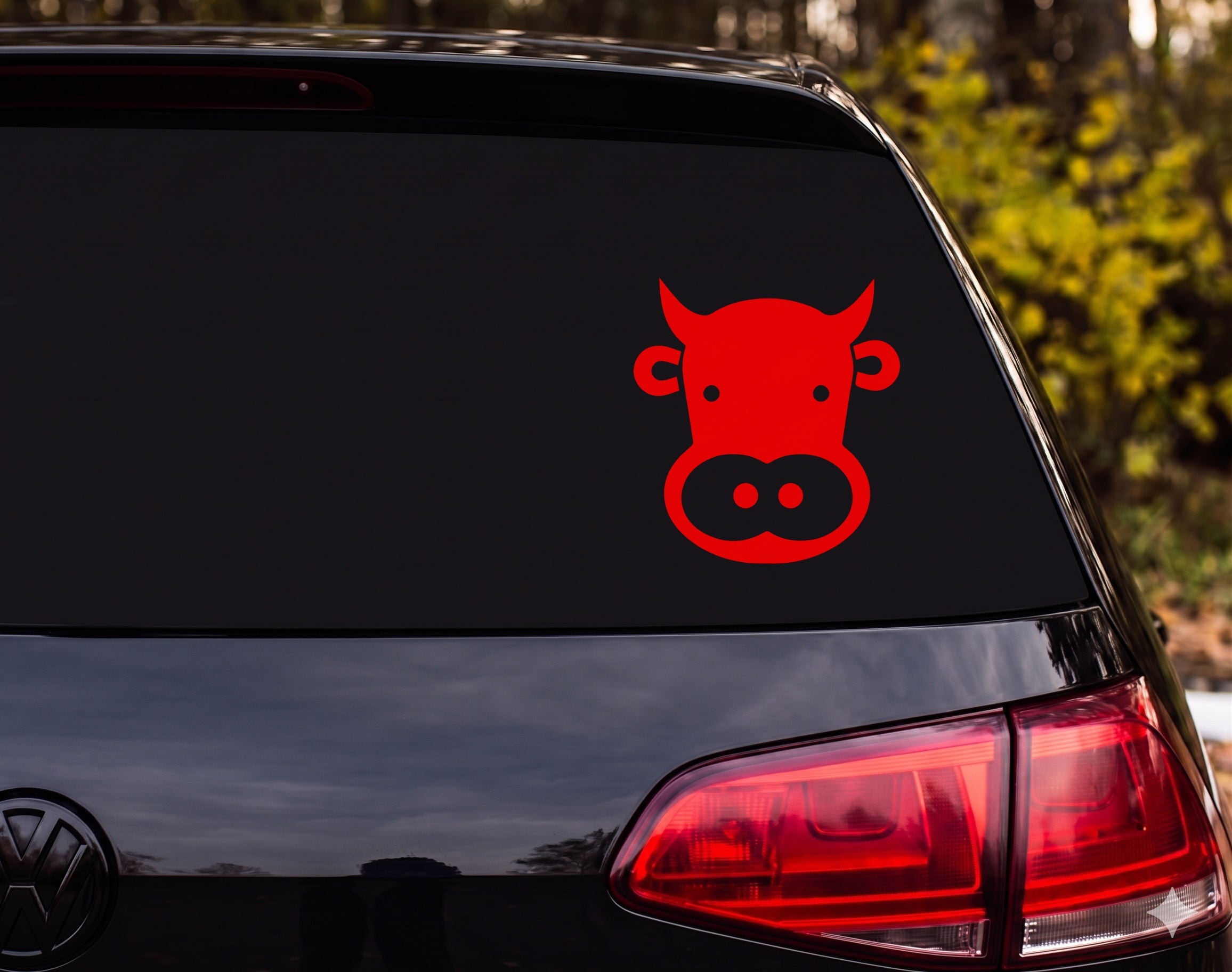 Cartoon Cow Face Silhouette Ear Tags Horns Muzzle Vinyl Decal Sticker - Red