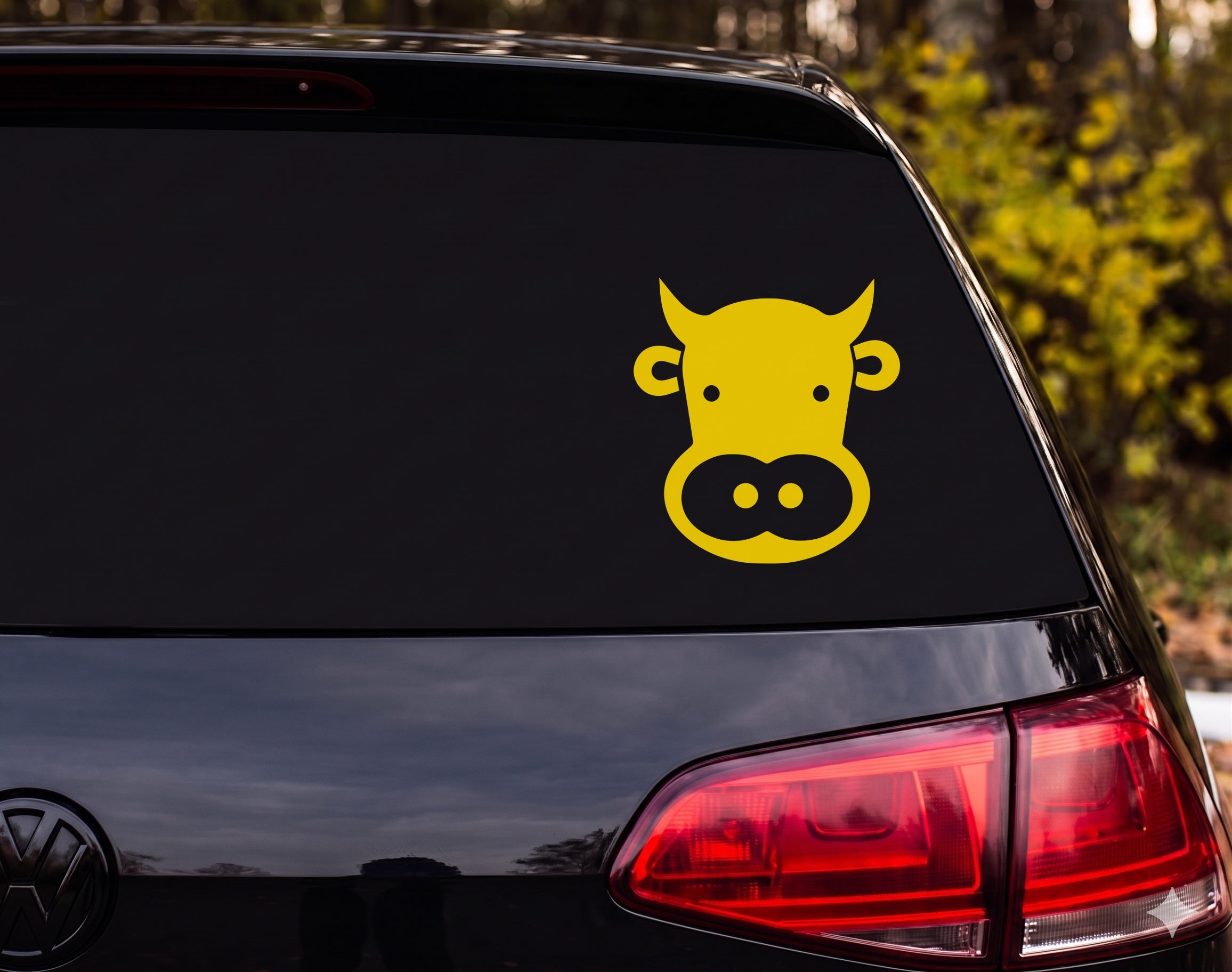 Cartoon Cow Face Silhouette Ear Tags Horns Muzzle Vinyl Decal Sticker - Yellow