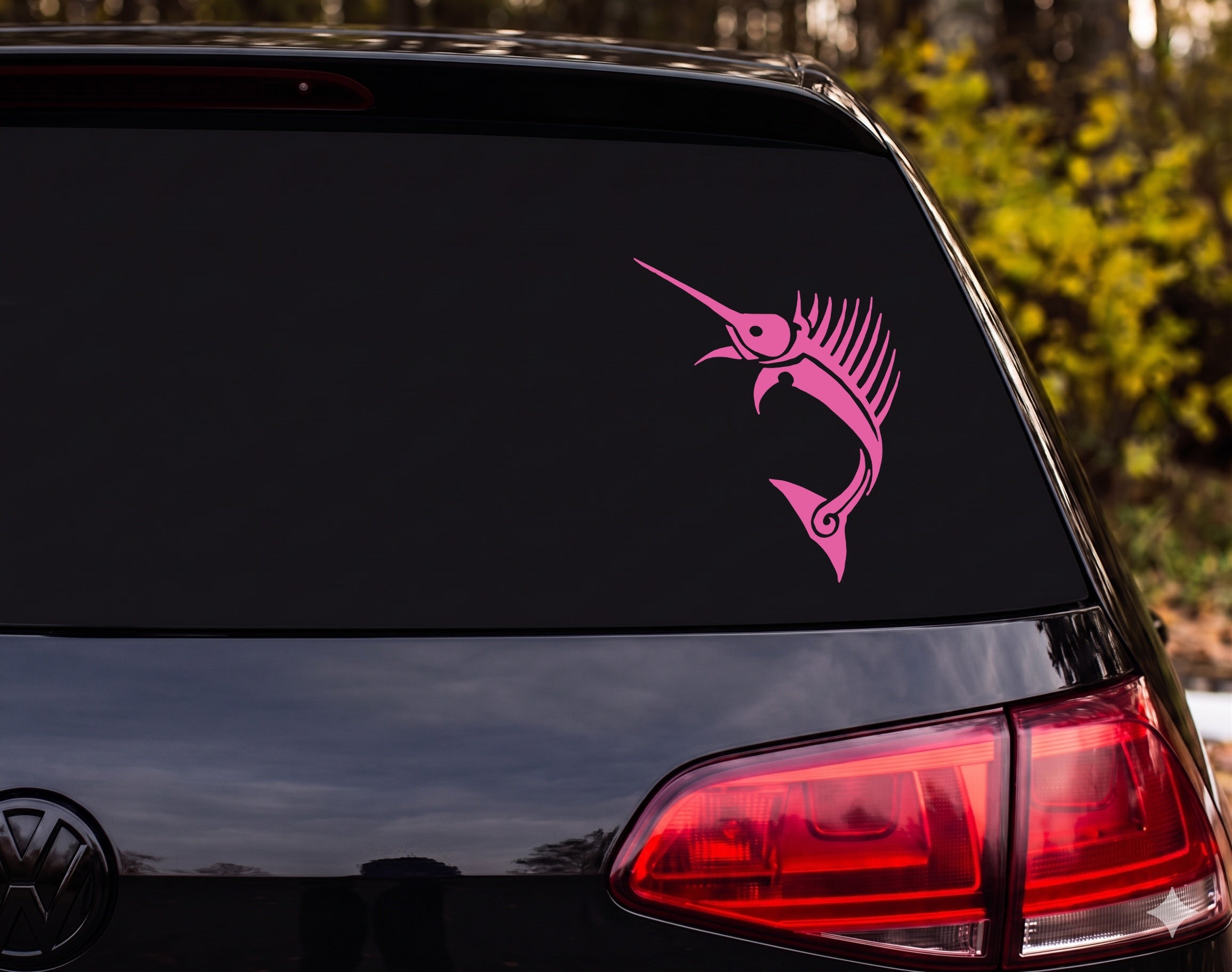 Sailfish Leaping Tribal Tattoo Silhouette Vinyl Decal Sticker Car Window - Pink
