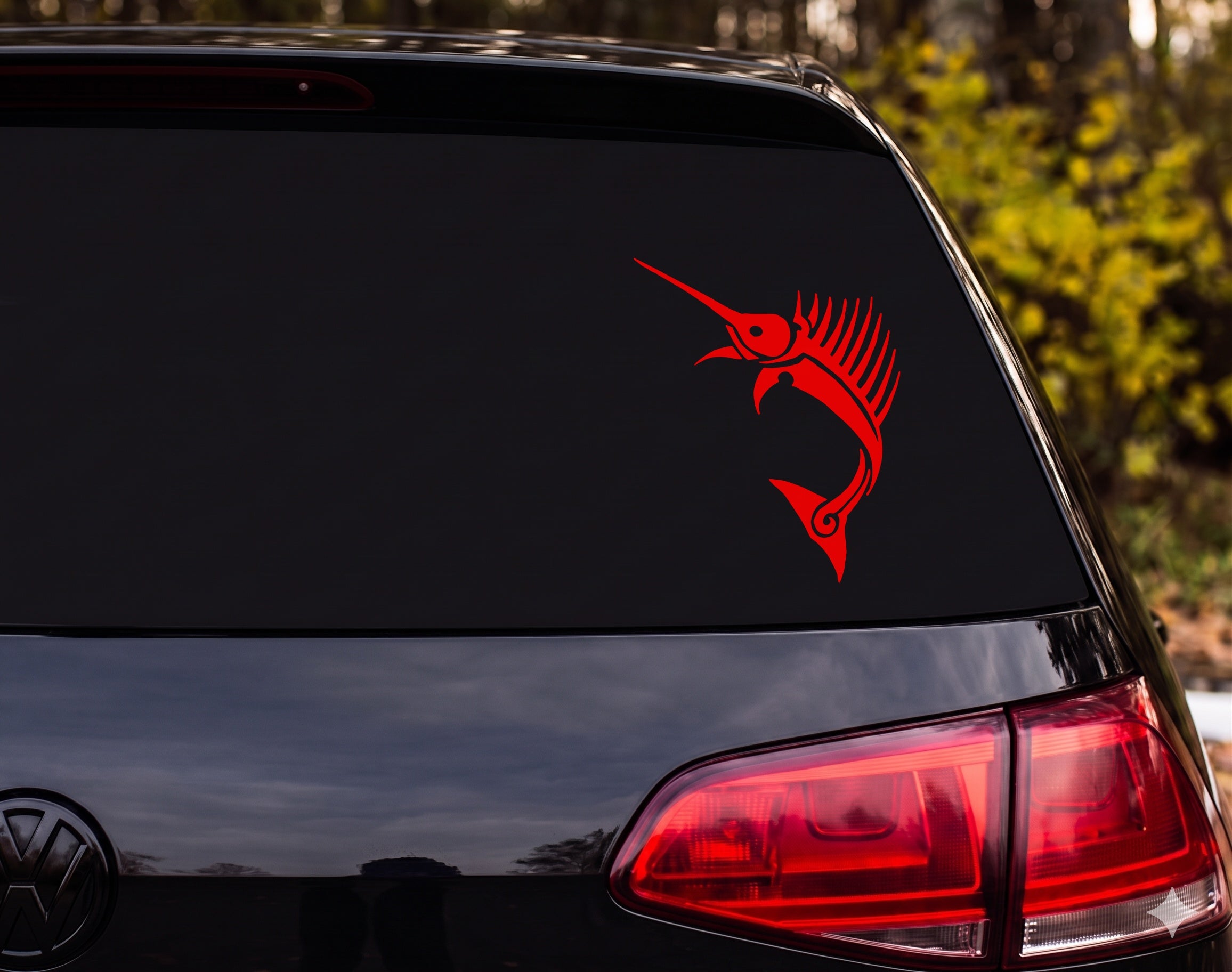 Sailfish Leaping Tribal Tattoo Silhouette Vinyl Decal Sticker Car Window - Red