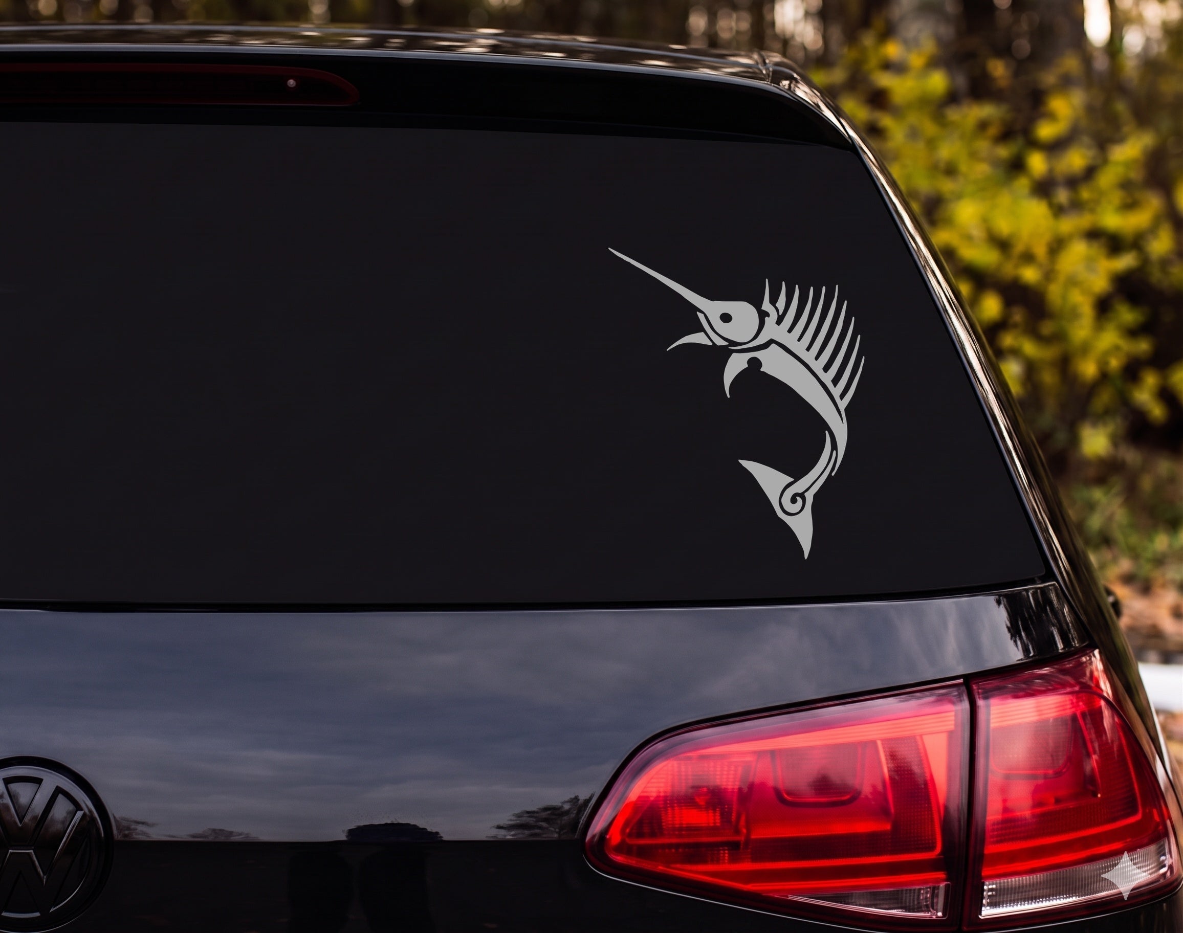 Sailfish Leaping Tribal Tattoo Silhouette Vinyl Decal Sticker Car Window - Silver