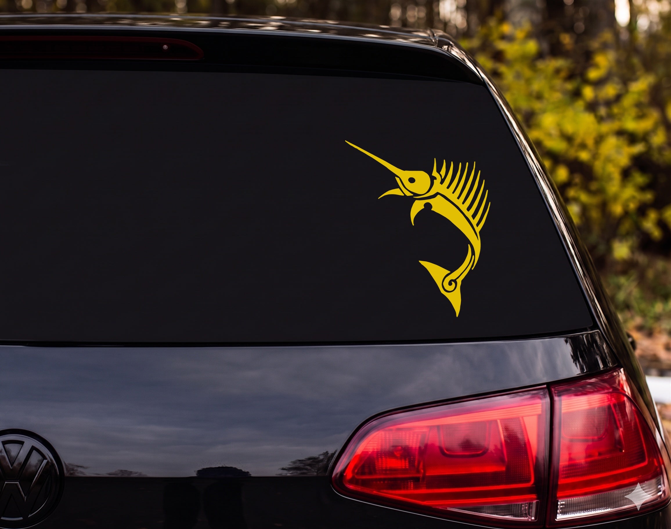 Sailfish Leaping Tribal Tattoo Silhouette Vinyl Decal Sticker Car Window - Yellow
