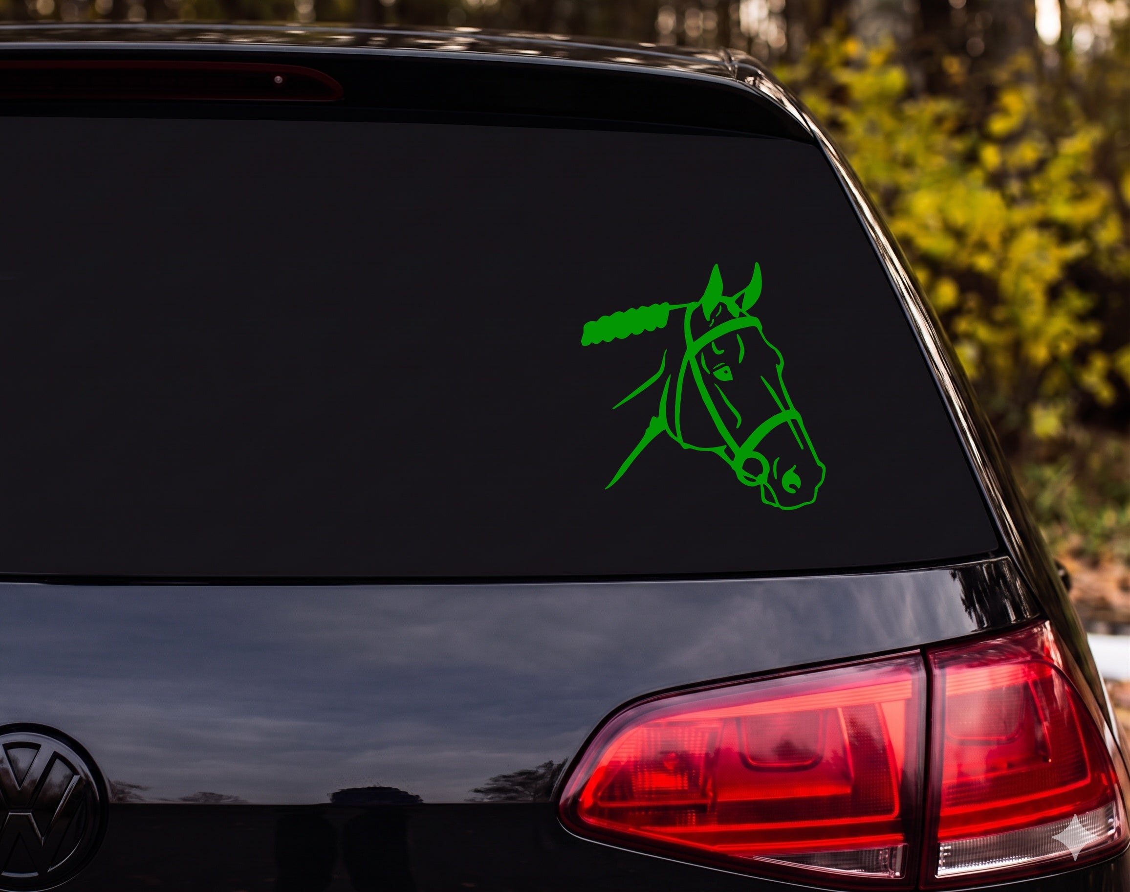 Horse Head Bridle Braided Mane Outline Line Art Vinyl Decal Sticker Car - Green