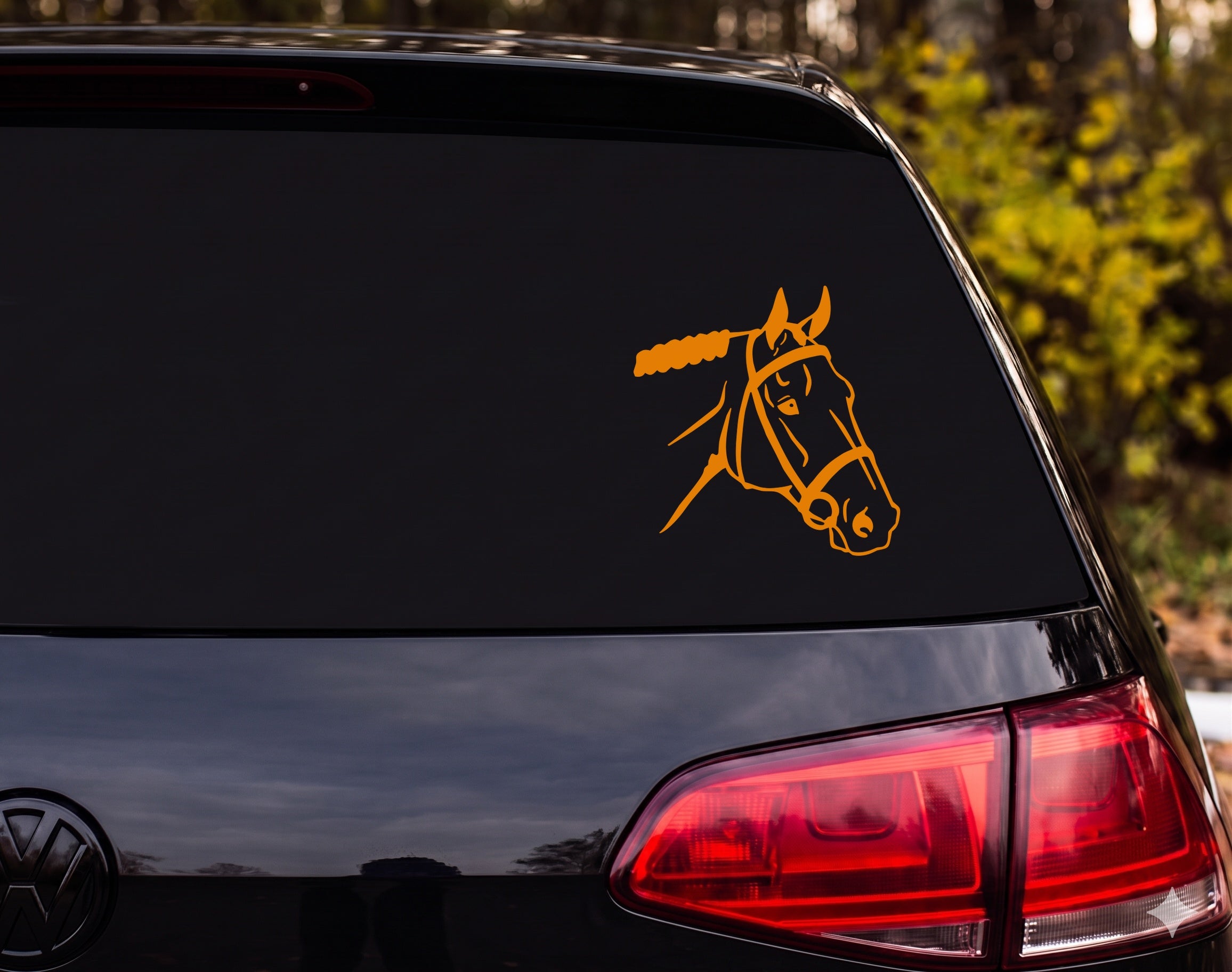 Horse Head Bridle Braided Mane Outline Line Art Vinyl Decal Sticker Car - Orange