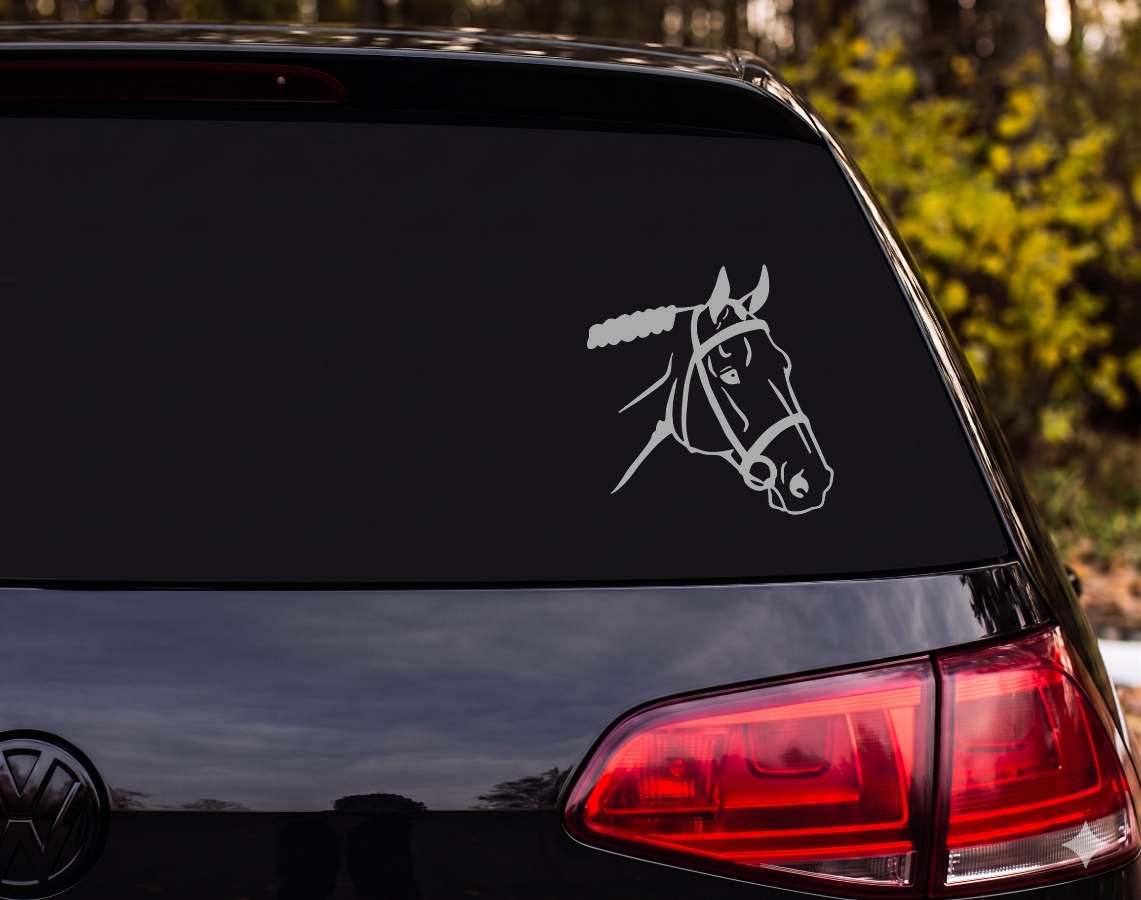 Horse Head Bridle Braided Mane Outline Line Art Vinyl Decal Sticker Car - Silver