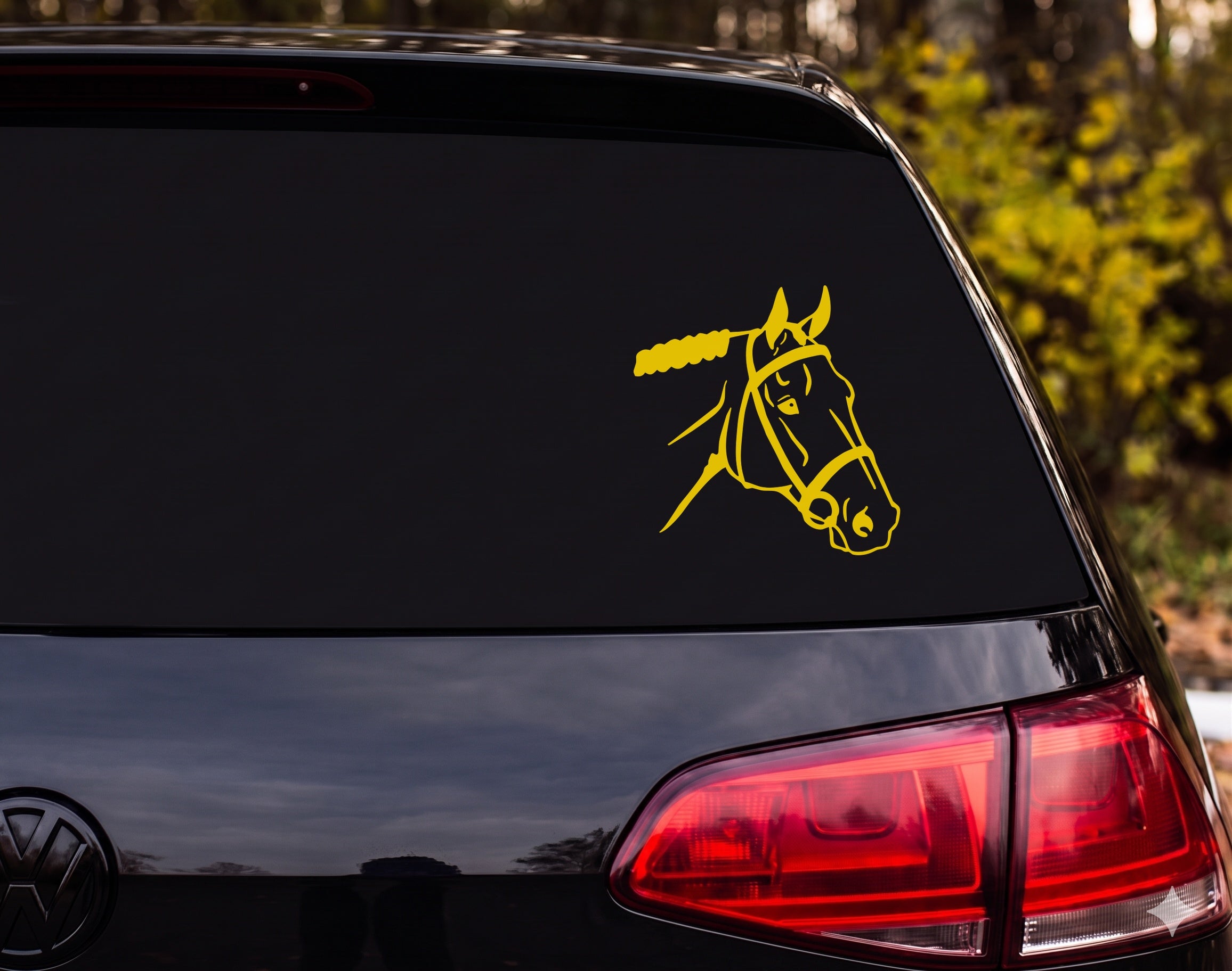 Horse Head Bridle Braided Mane Outline Line Art Vinyl Decal Sticker Car - Yellow