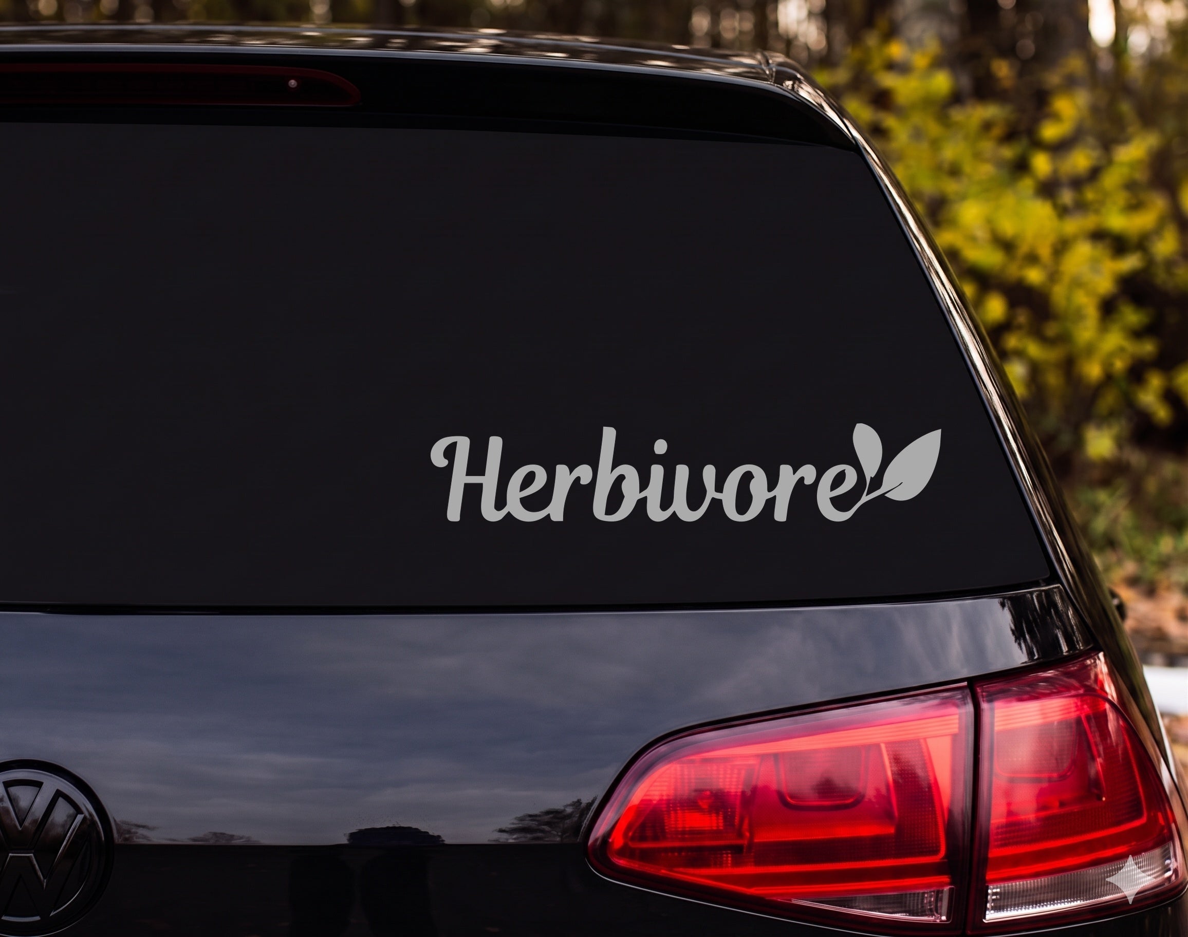 Herbivore Cursive Word Leaf Branch Vinyl Decal Sticker Car Window Laptop - Silver