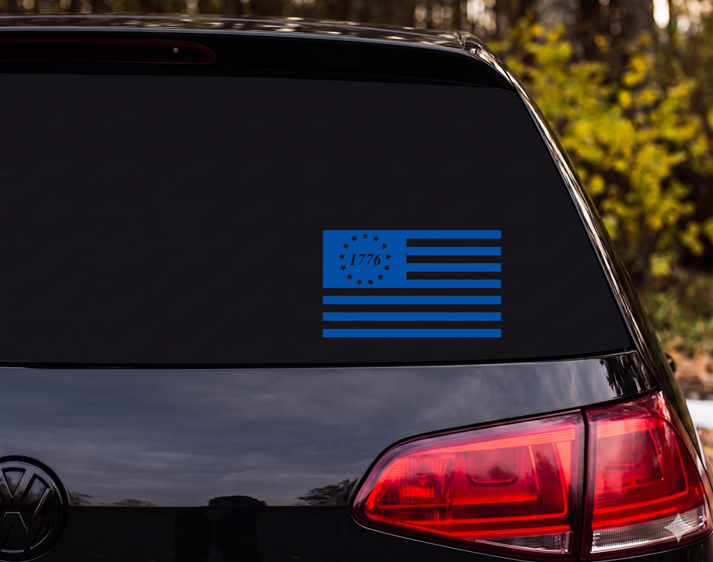 American Flag 1776 Silhouette 13 Stars Circle Canton Vinyl Decal Sticker - Blue