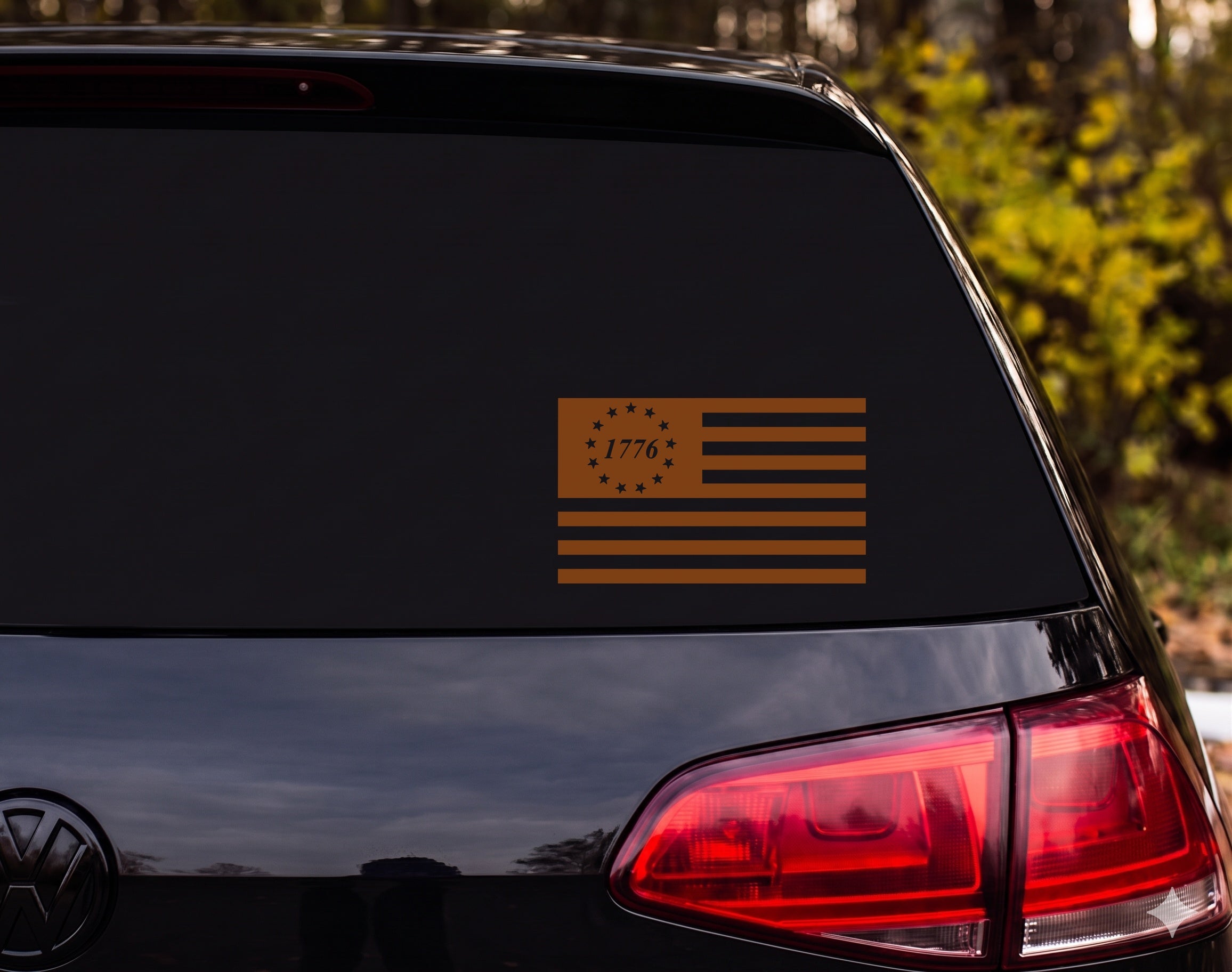 American Flag 1776 Silhouette 13 Stars Circle Canton Vinyl Decal Sticker - Brown