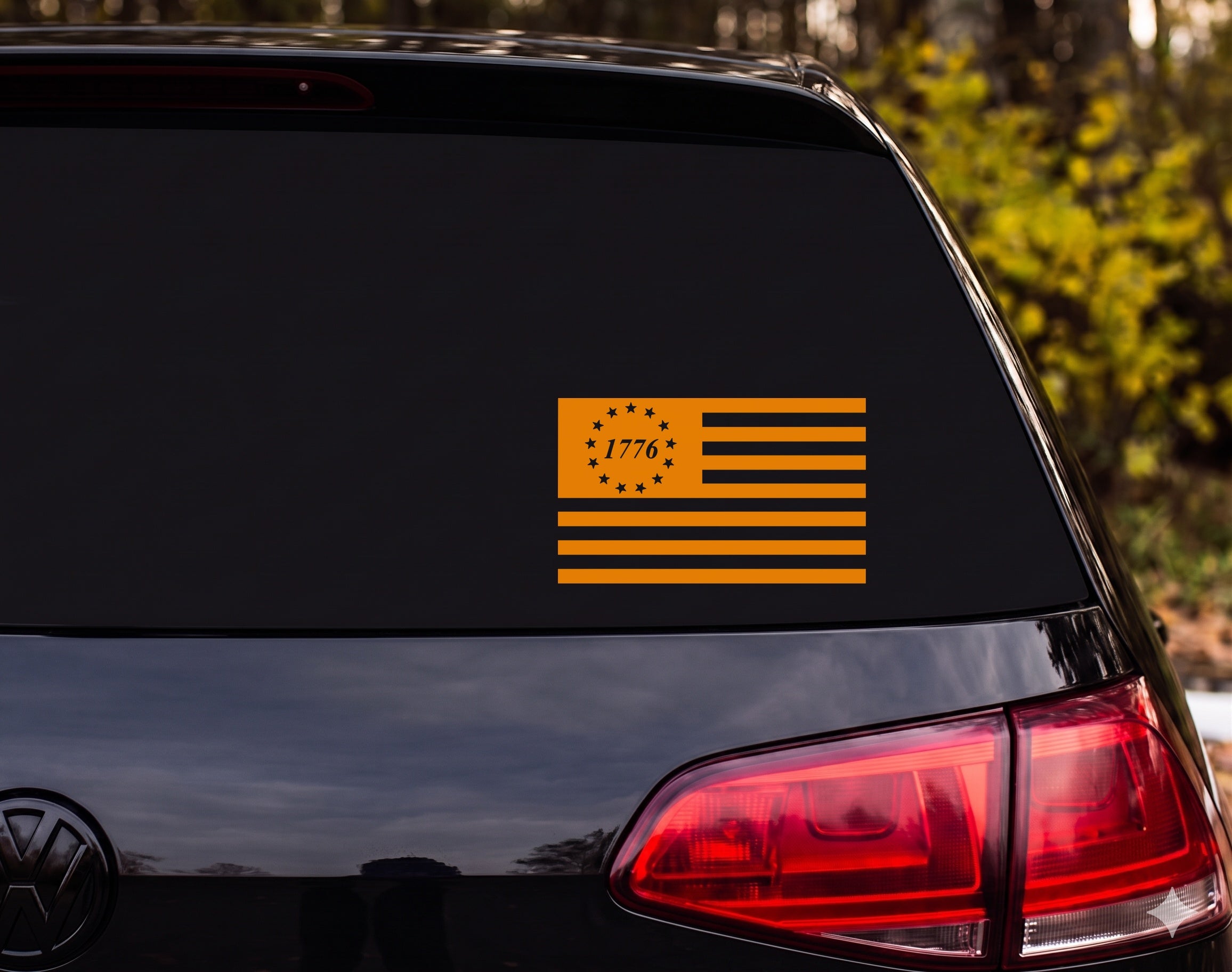 American Flag 1776 Silhouette 13 Stars Circle Canton Vinyl Decal Sticker - Orange
