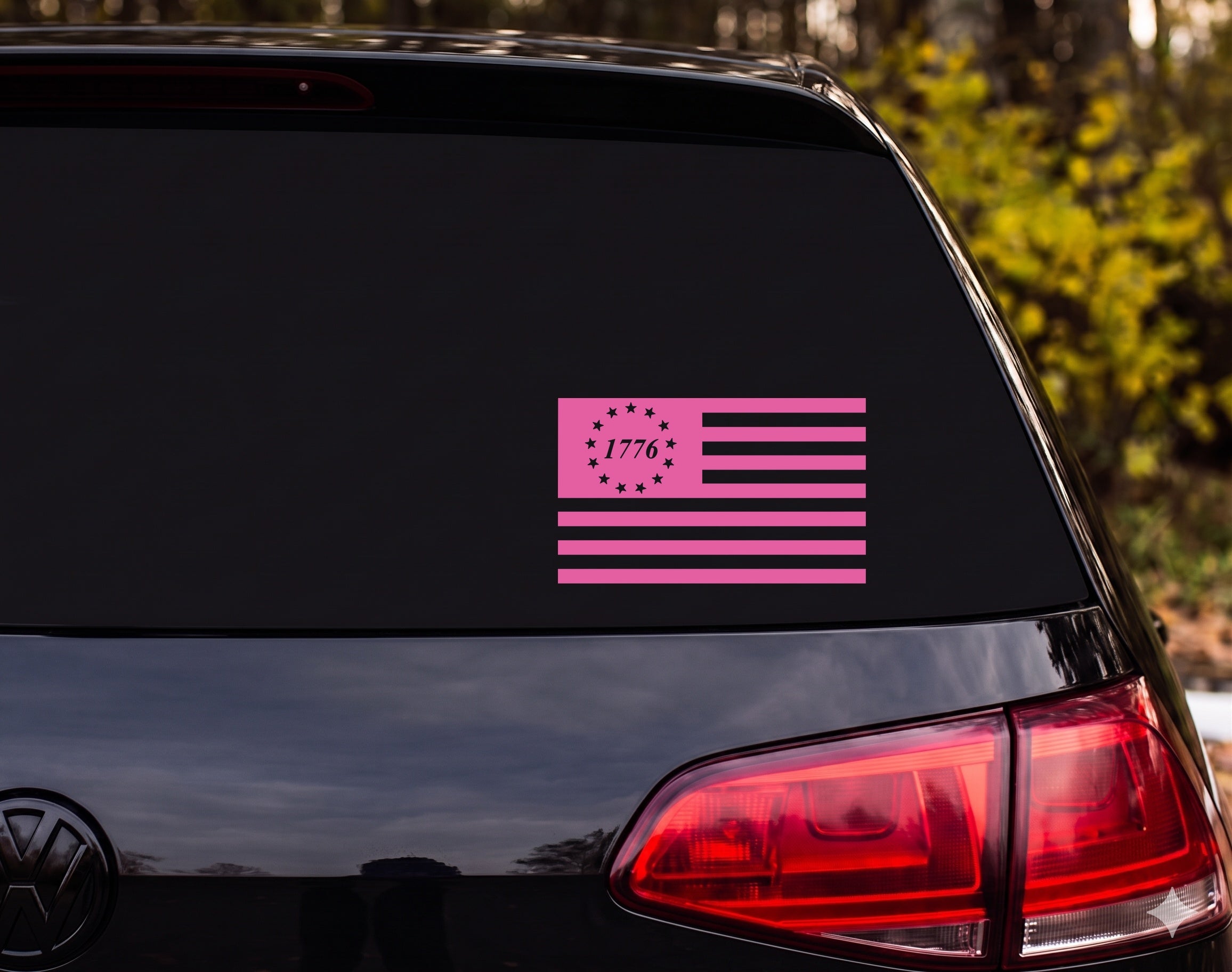American Flag 1776 Silhouette 13 Stars Circle Canton Vinyl Decal Sticker - Pink