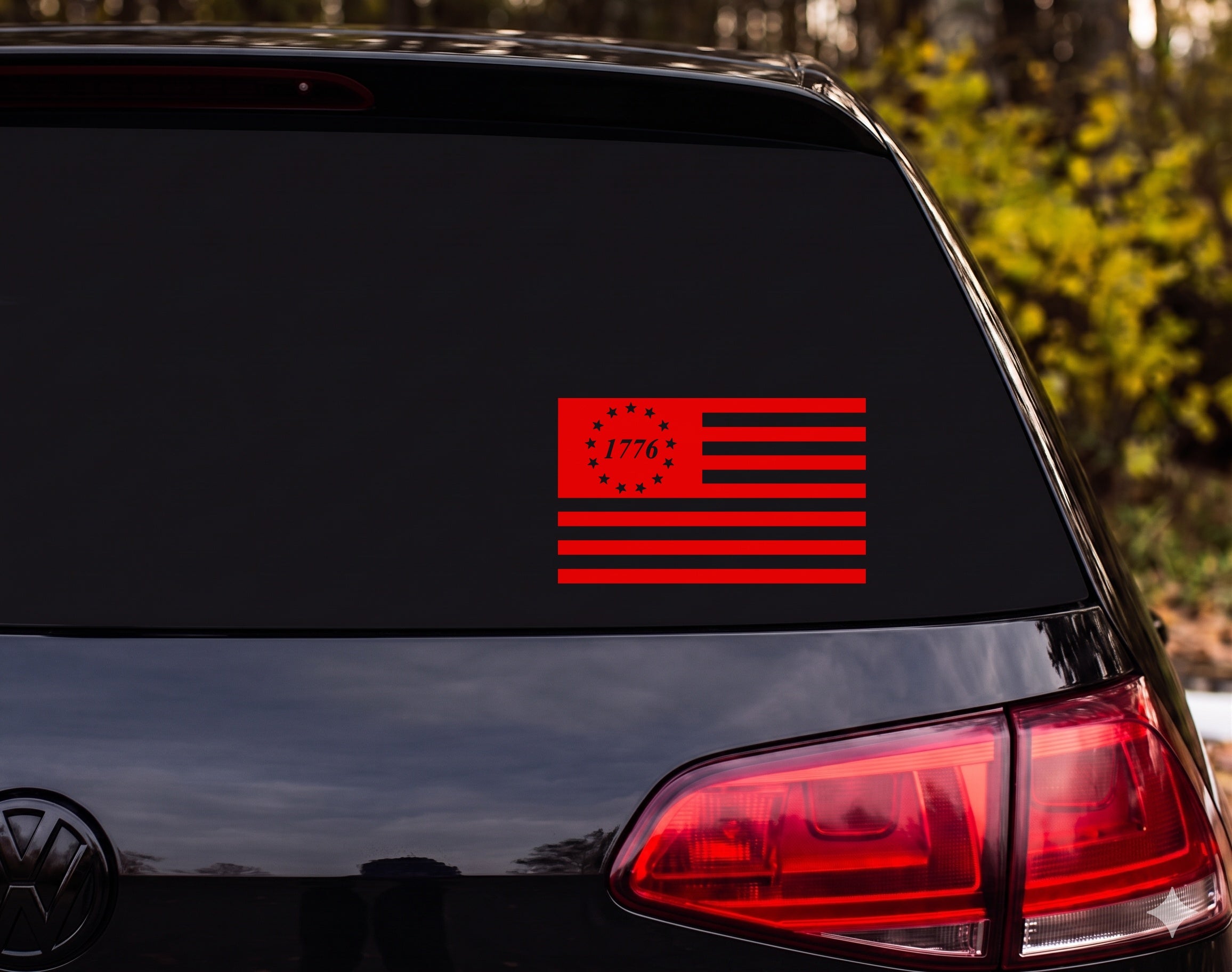 American Flag 1776 Silhouette 13 Stars Circle Canton Vinyl Decal Sticker - Red