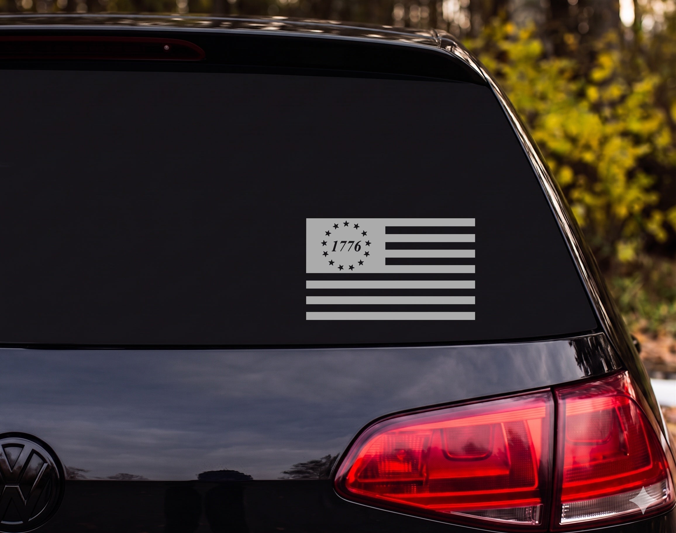 American Flag 1776 Silhouette 13 Stars Circle Canton Vinyl Decal Sticker - Silver