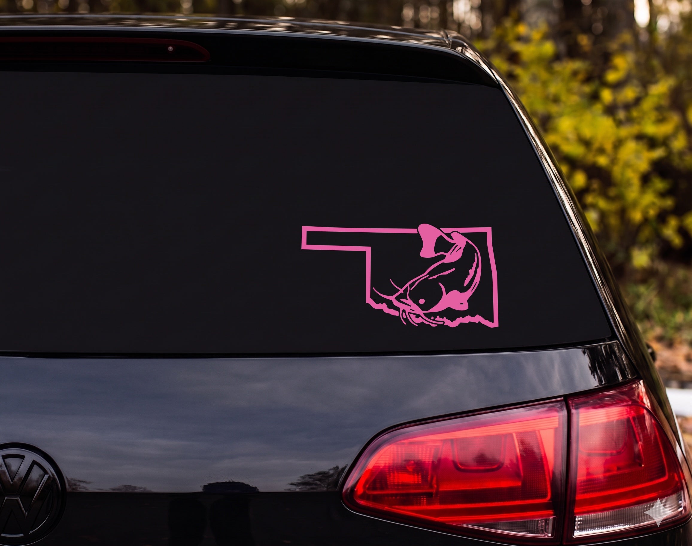 Oklahoma State Catfish Outline Decal Diving Pose Detailed Fins Vinyl Sticker - Pink