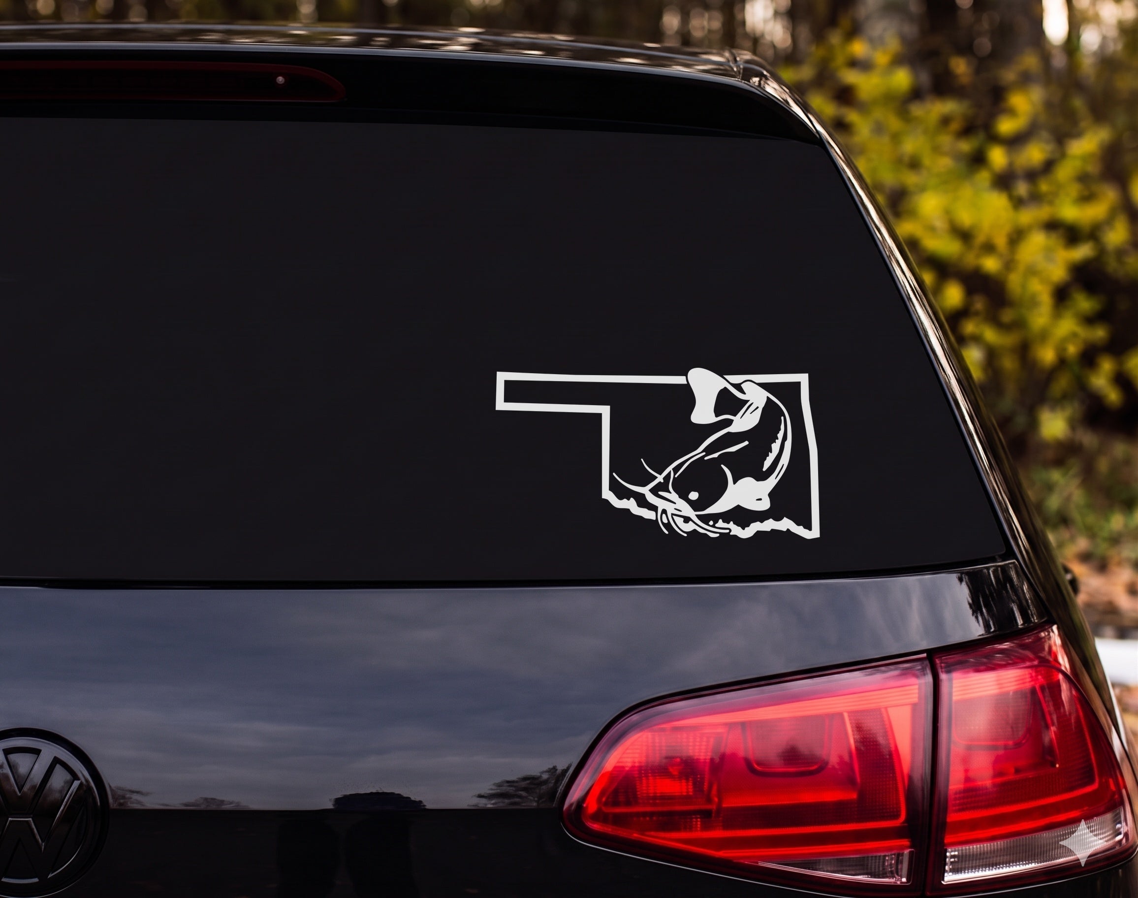 Oklahoma State Catfish Outline Decal Diving Pose Detailed Fins Vinyl Sticker - White