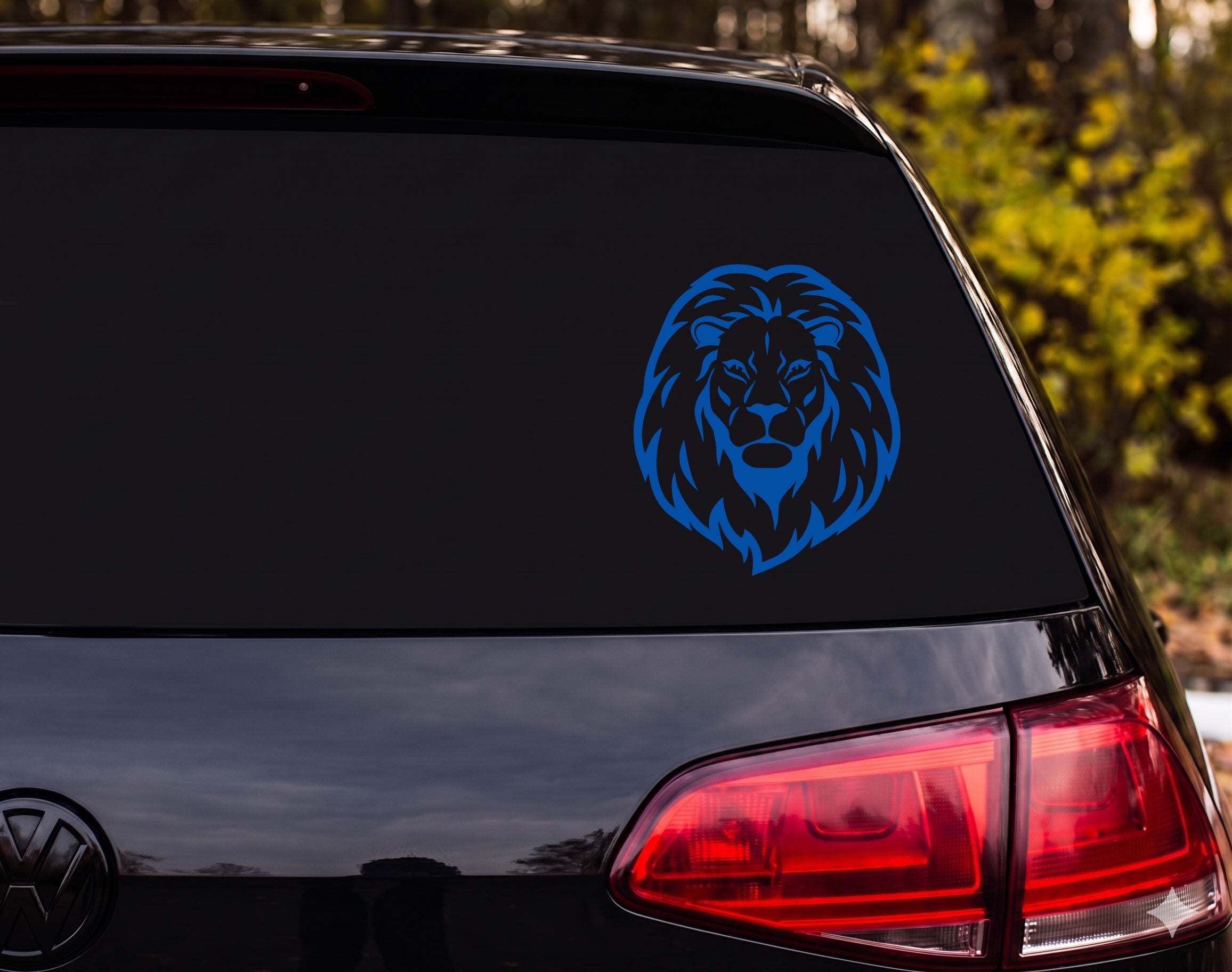 Lion Head Front Facing Bold Black White Graphic Mane Vinyl Decal Sticker Car - Blue