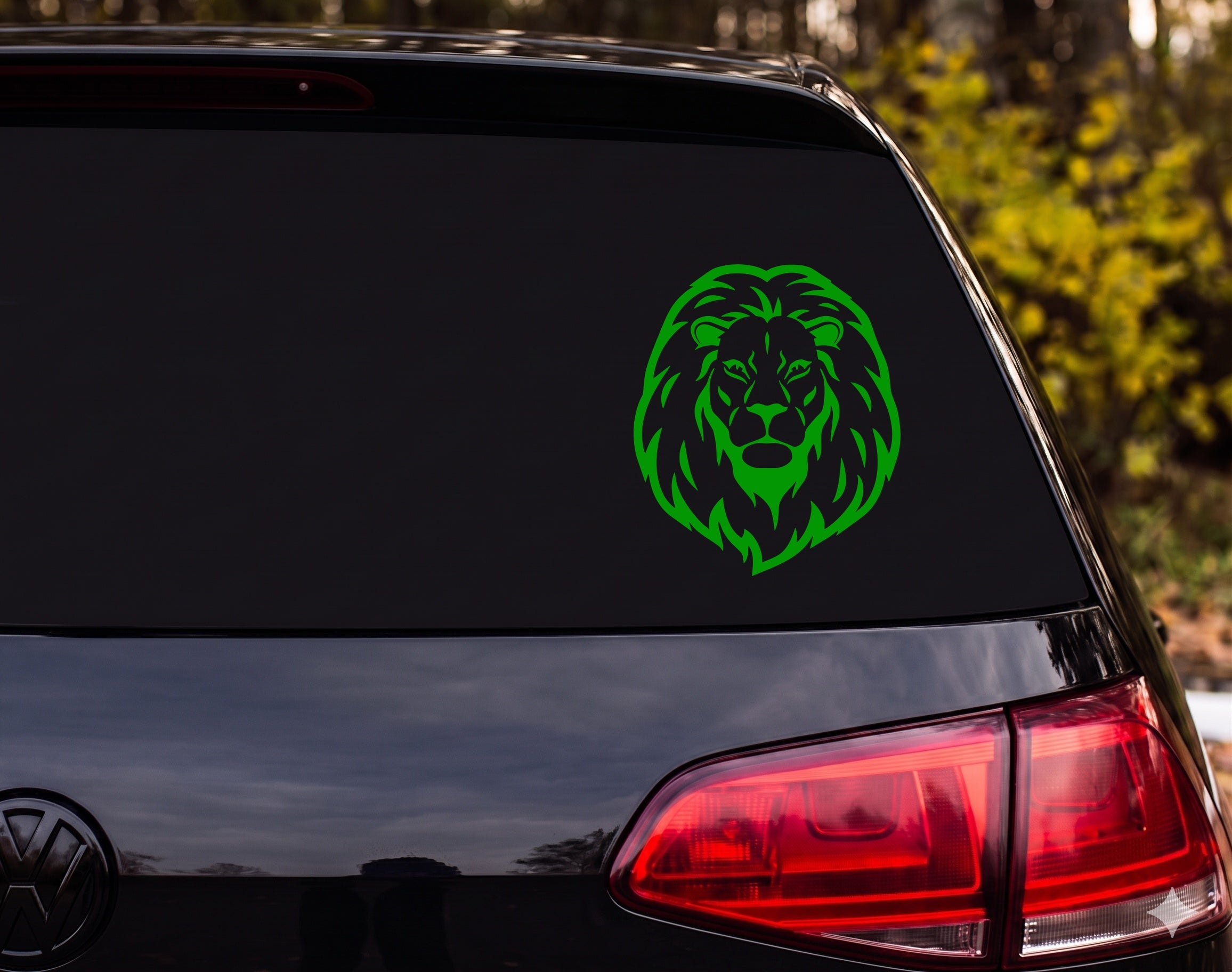 Lion Head Front Facing Bold Black White Graphic Mane Vinyl Decal Sticker Car - Green