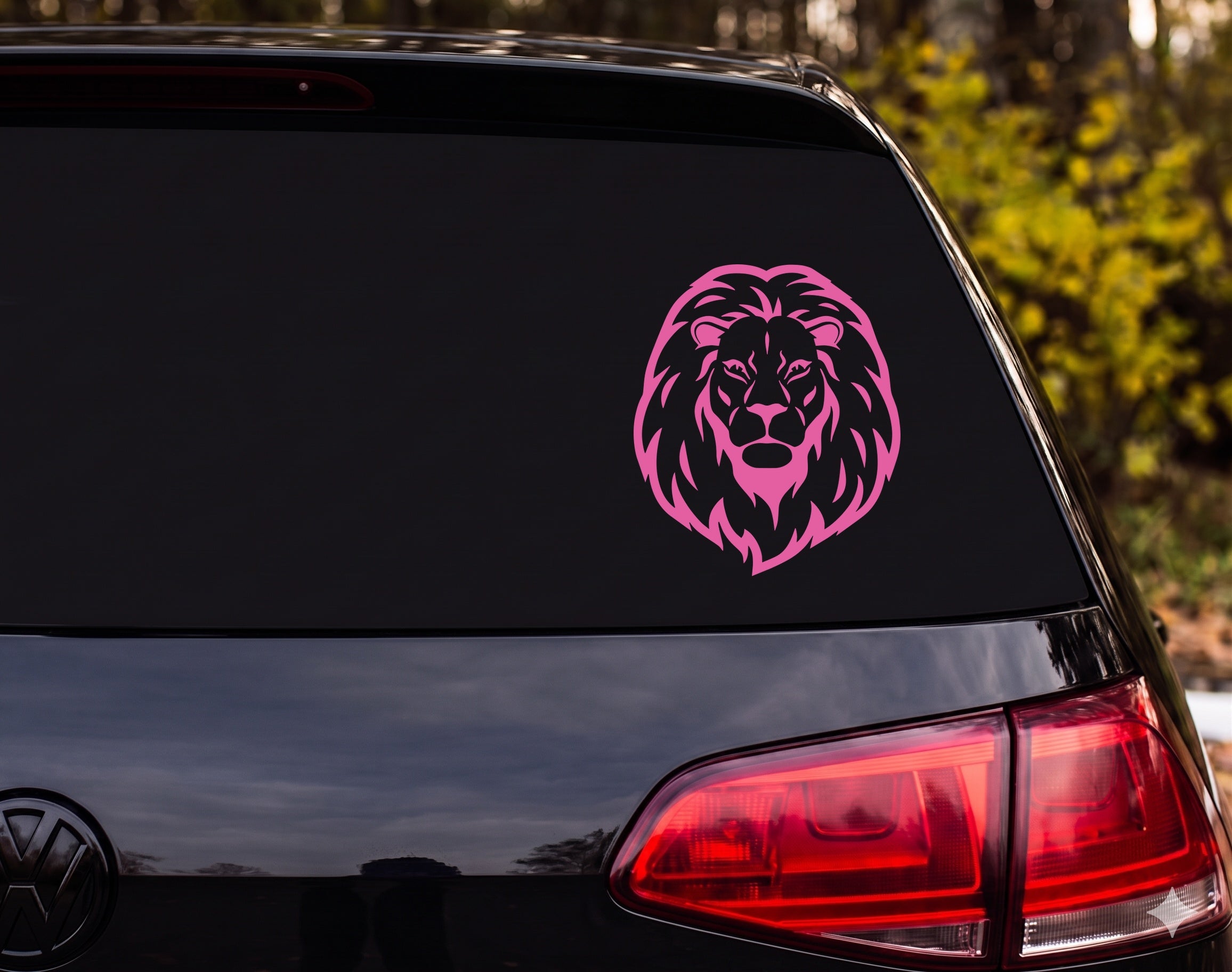 Lion Head Front Facing Bold Black White Graphic Mane Vinyl Decal Sticker Car - Pink